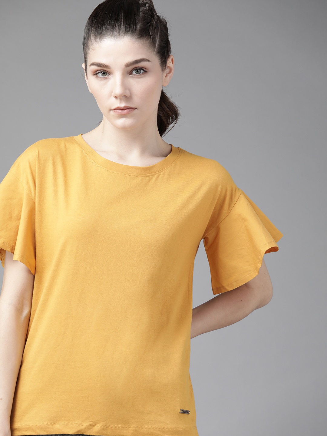 

The Roadster Lifestyle Co Women Mustard Yellow Pure Cotton Solid Top