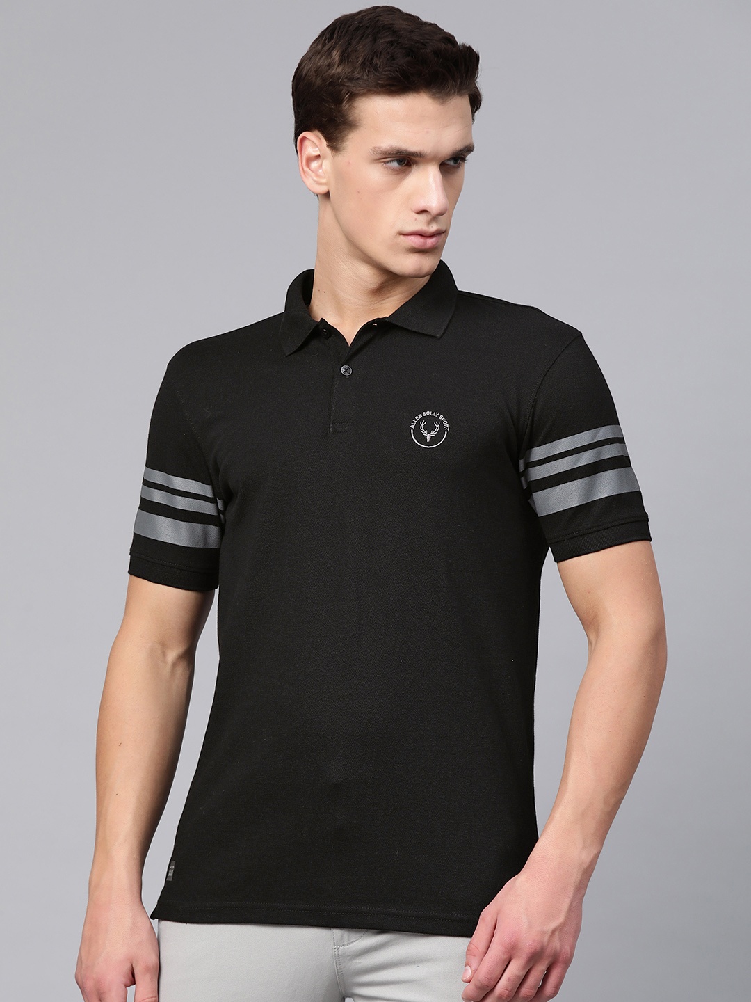 

Allen Solly Sport Men Black Solid Polo Collar T-shirt