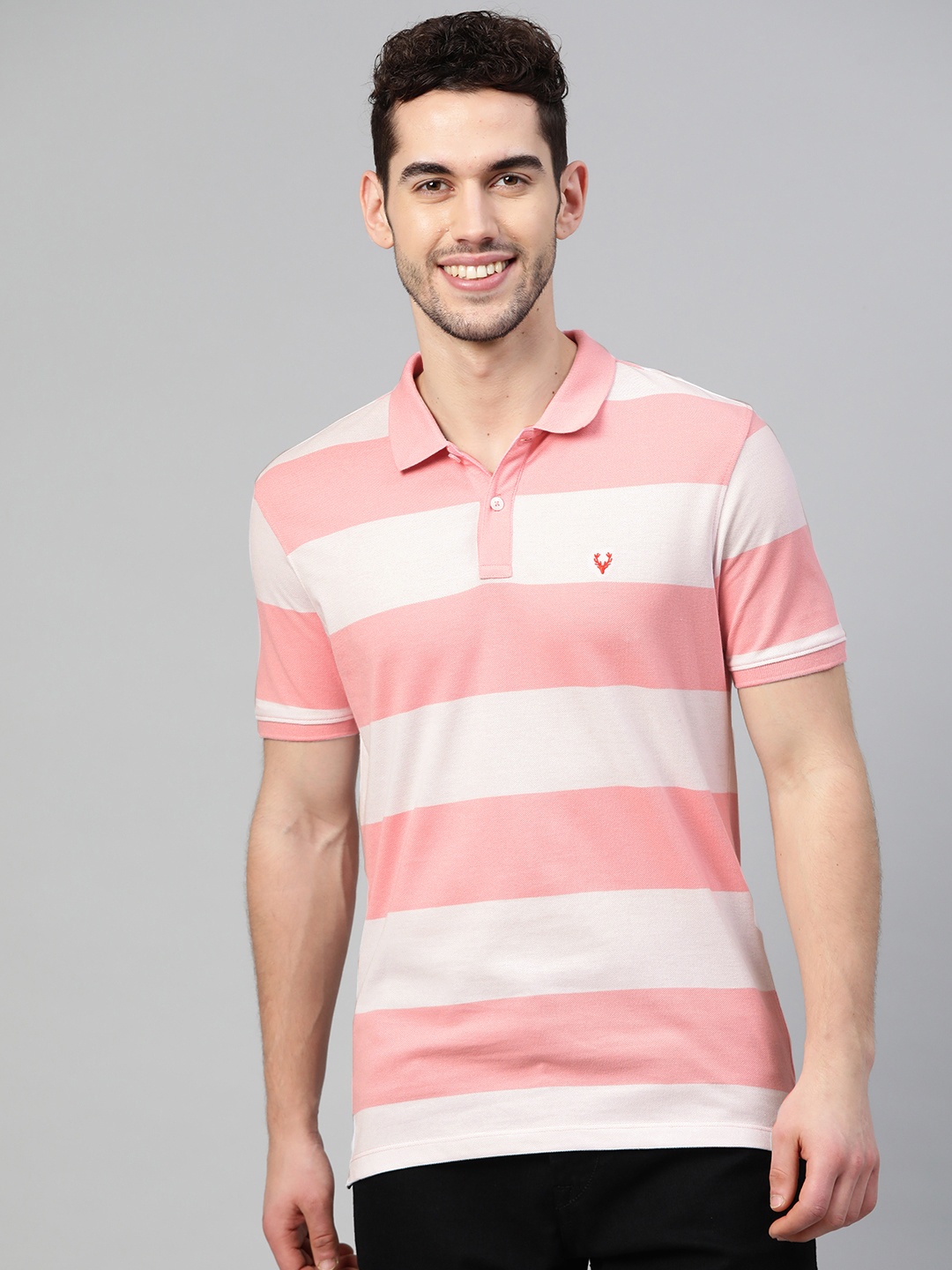 

Allen Solly Sport Men Pink & White Striped Polo Collar T-shirt