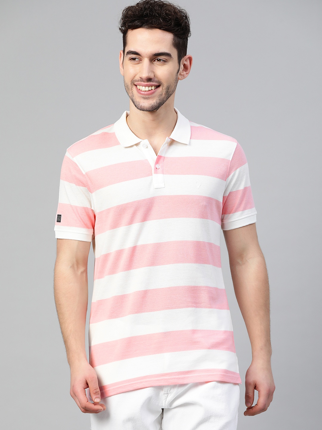 

Allen Solly Sport Men White & Pink Striped Polo Collar T-shirt