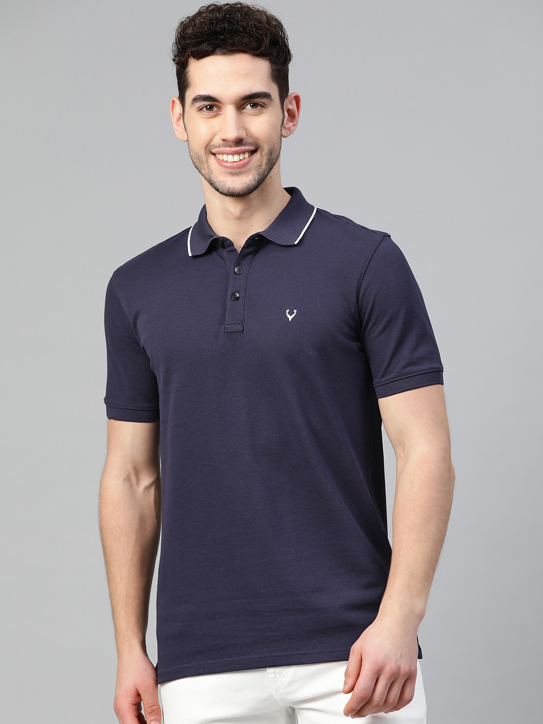

Allen Solly Sport Men Navy Blue Solid Polo Collar T-shirt