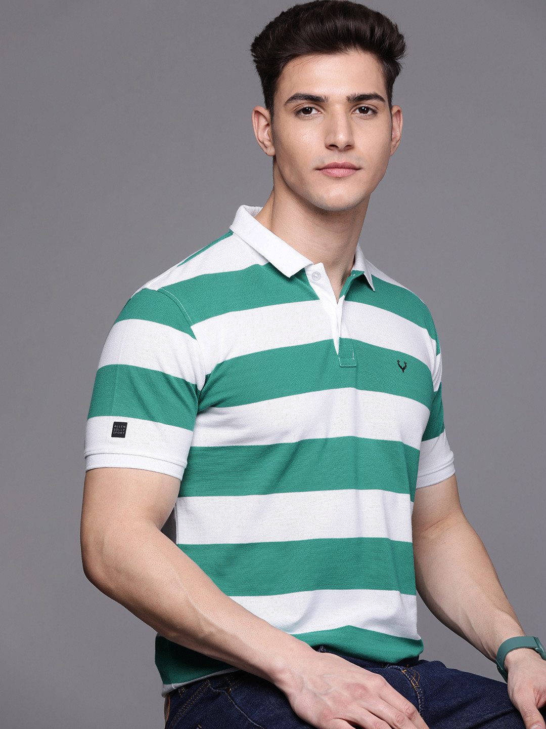 

Allen Solly Sport Men White & Green Polo Collar T-shirt