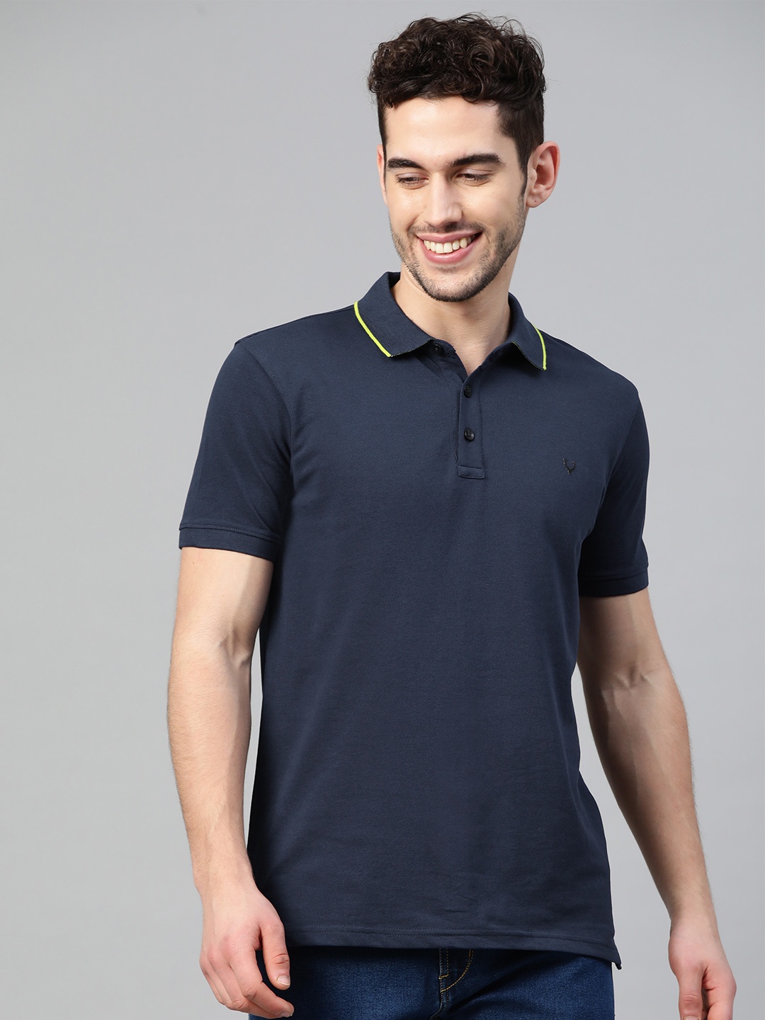 

Allen Solly Sport Men Navy Blue Solid Polo Collar T-shirt