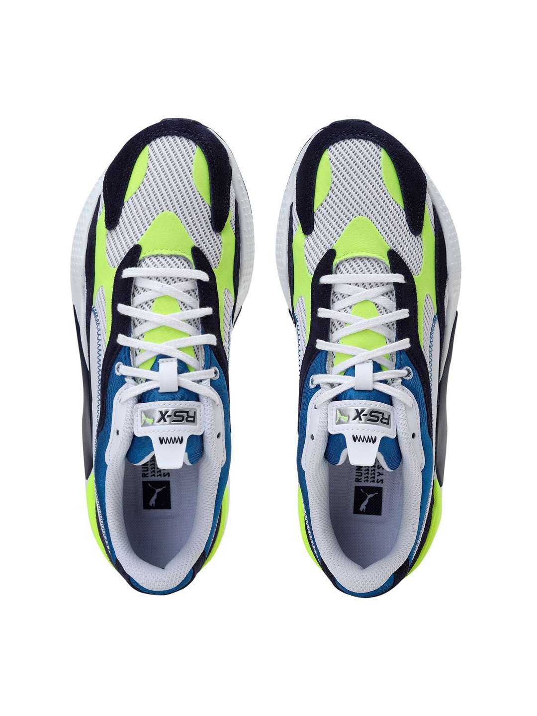 

Puma Unisex White & Fluorescent Green Colourblocked RS-X Twill AirMesh Sneakers
