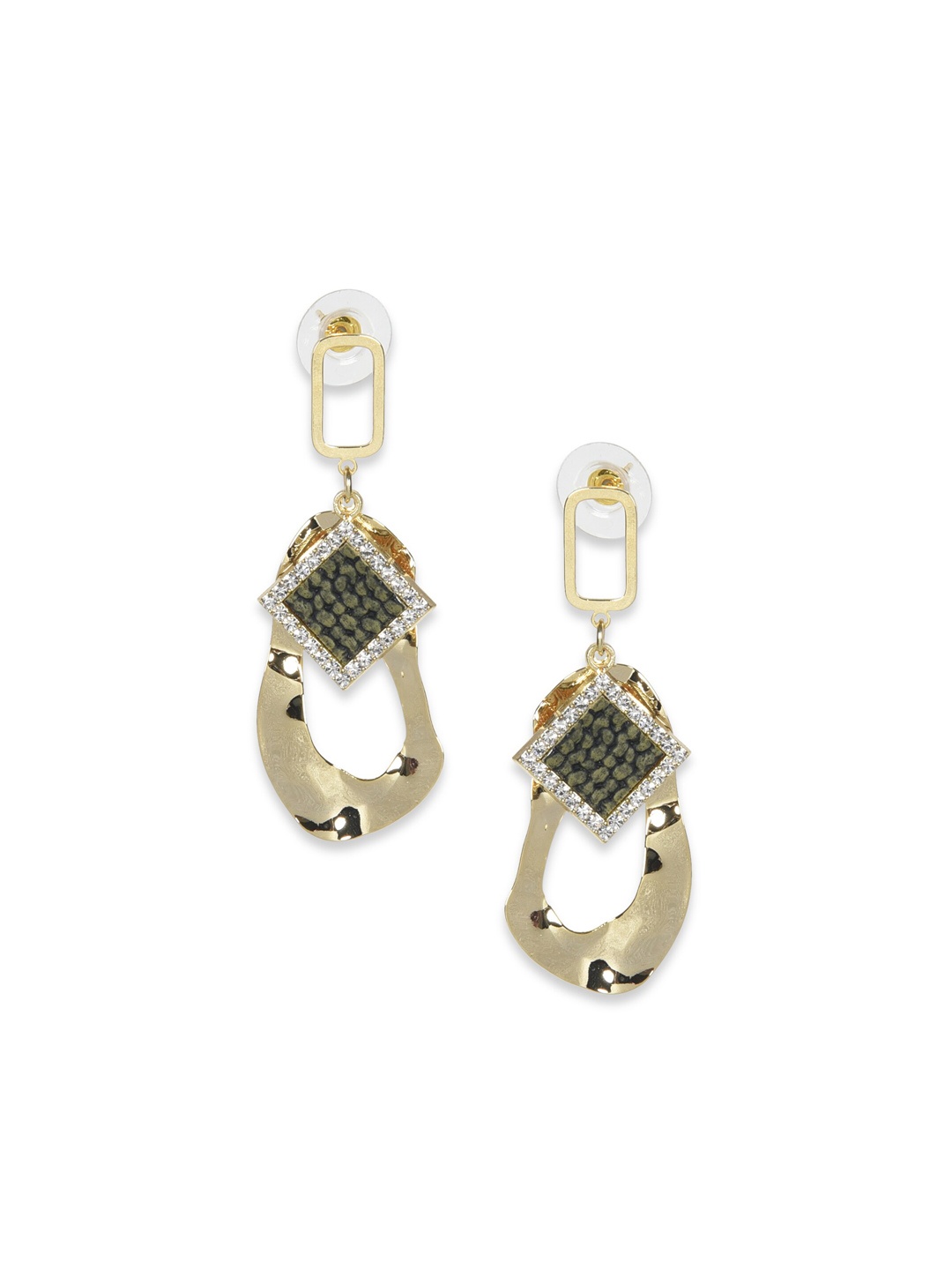 

MIDASKART Gold-Toned & Green Contemporary Drop Earrings