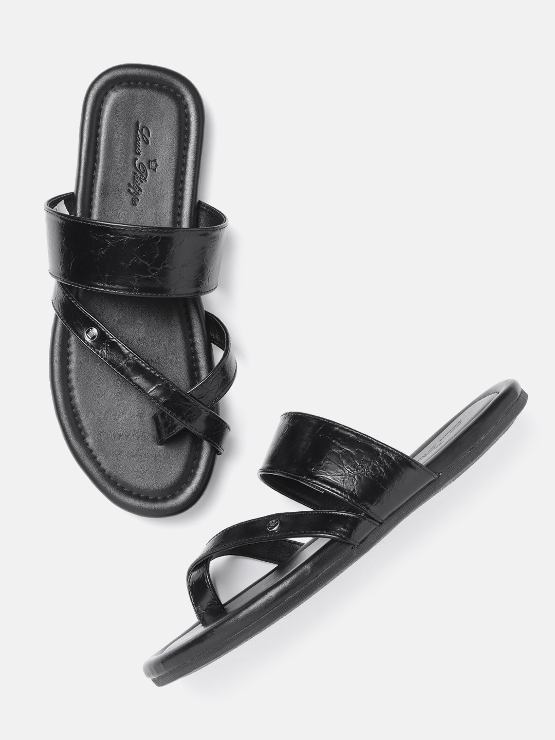 

Louis Philippe Men Black Textured Comfort Sandals