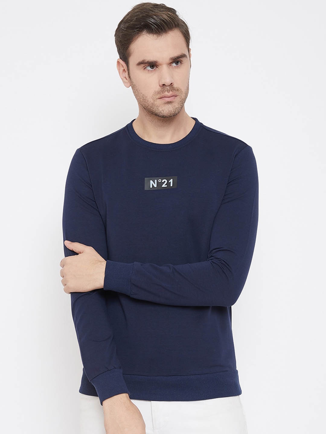 

QUBIC Men Navy Blue Printed Round Neck T-shirt