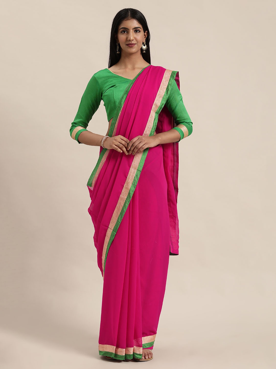 

Silk Bazar Pink Solid Saree