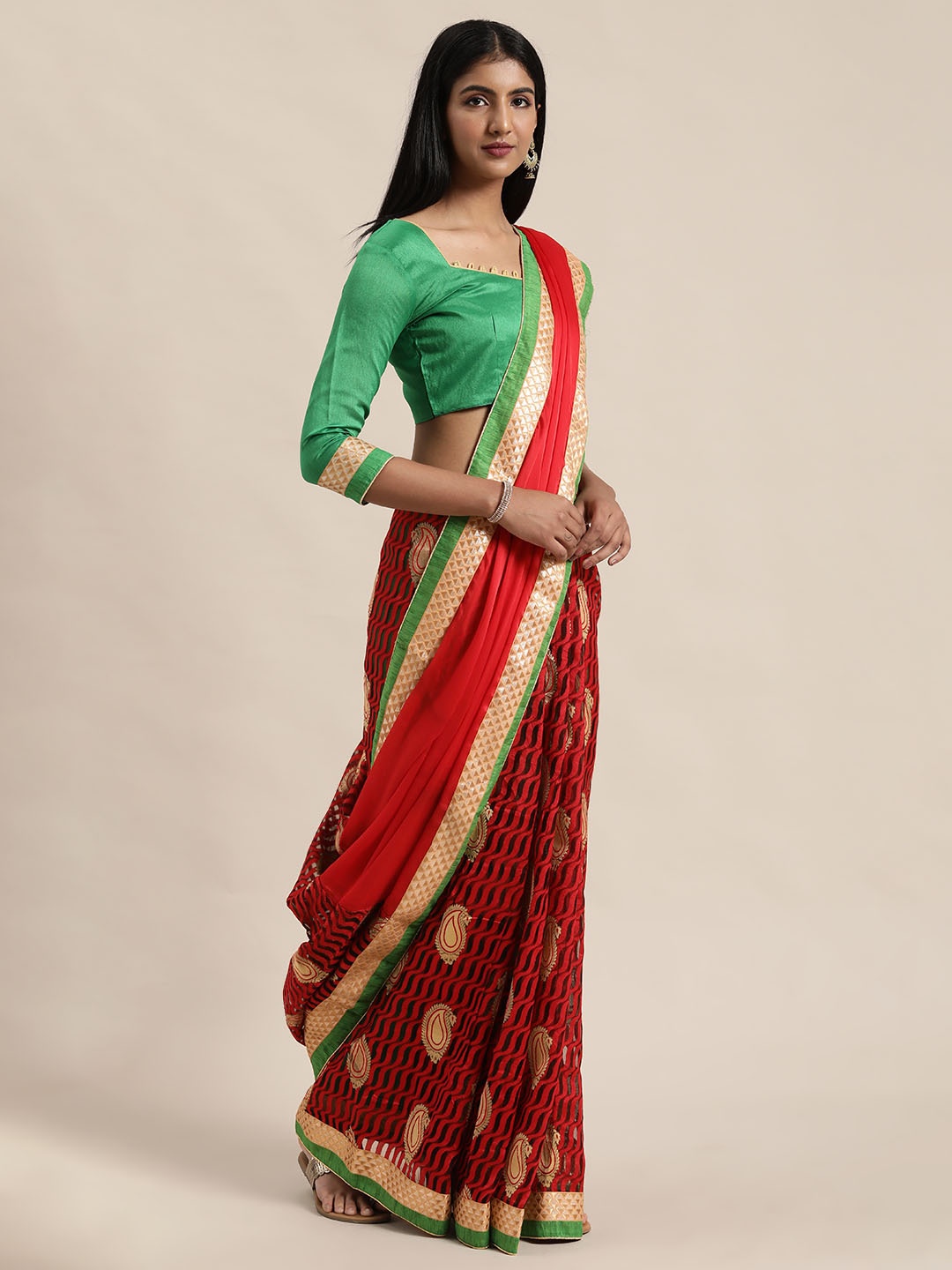 

Silk Bazar Red Woven Design Satin Saree