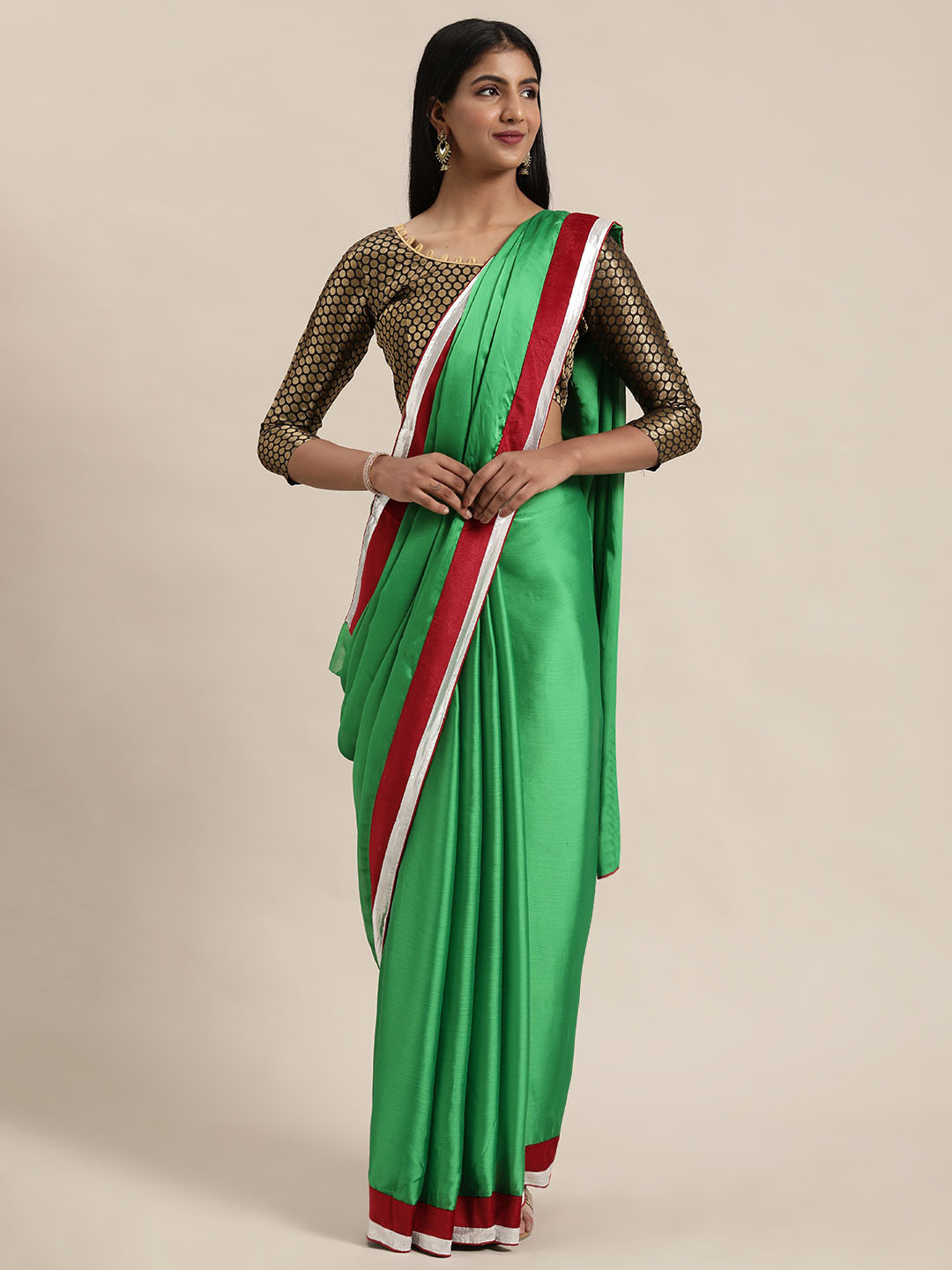

Silk Bazar Green Solid Satin Saree
