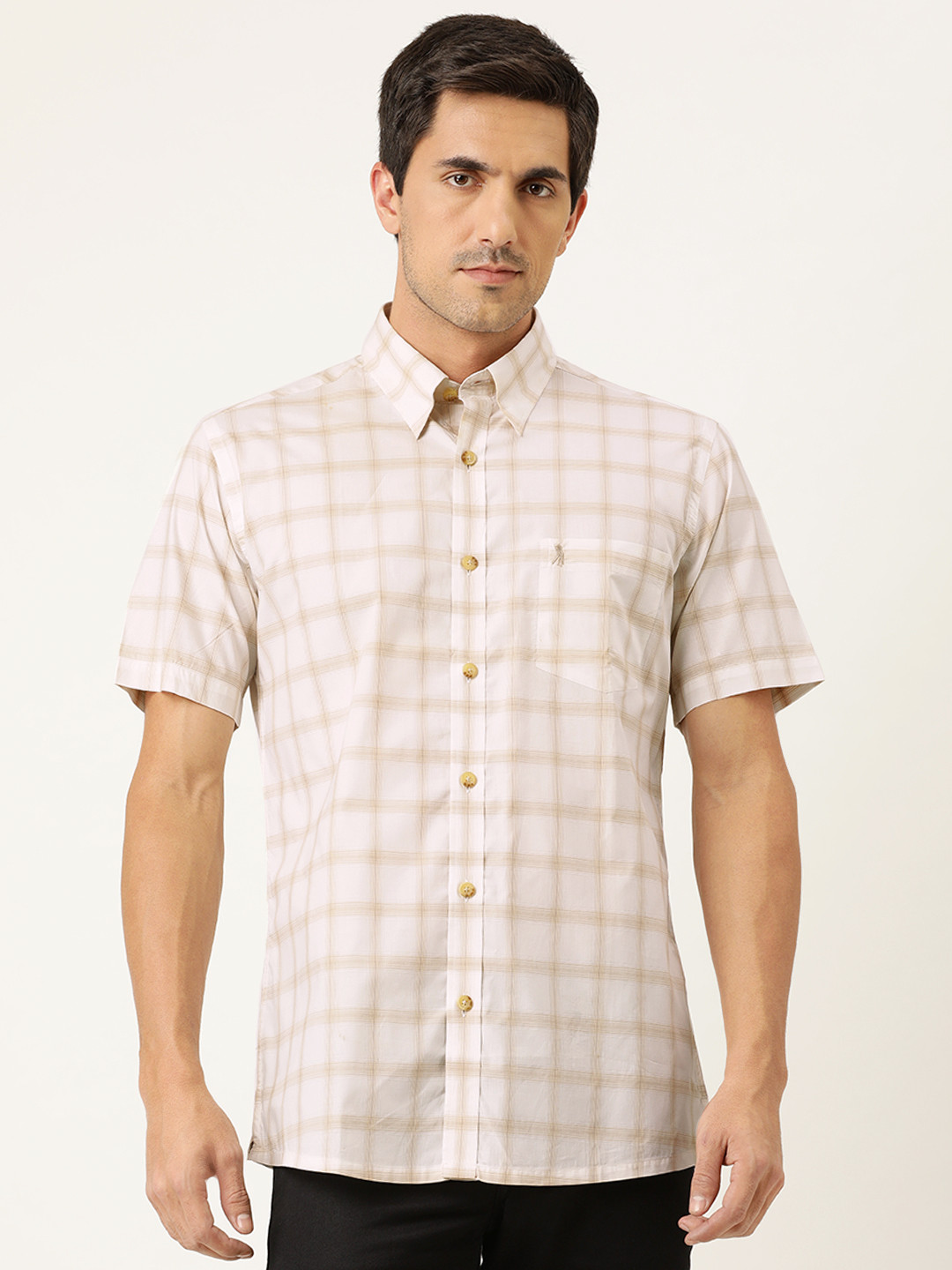 

Burnt Umber Men Beige & Beige Regular Fit Checked Casual Shirt