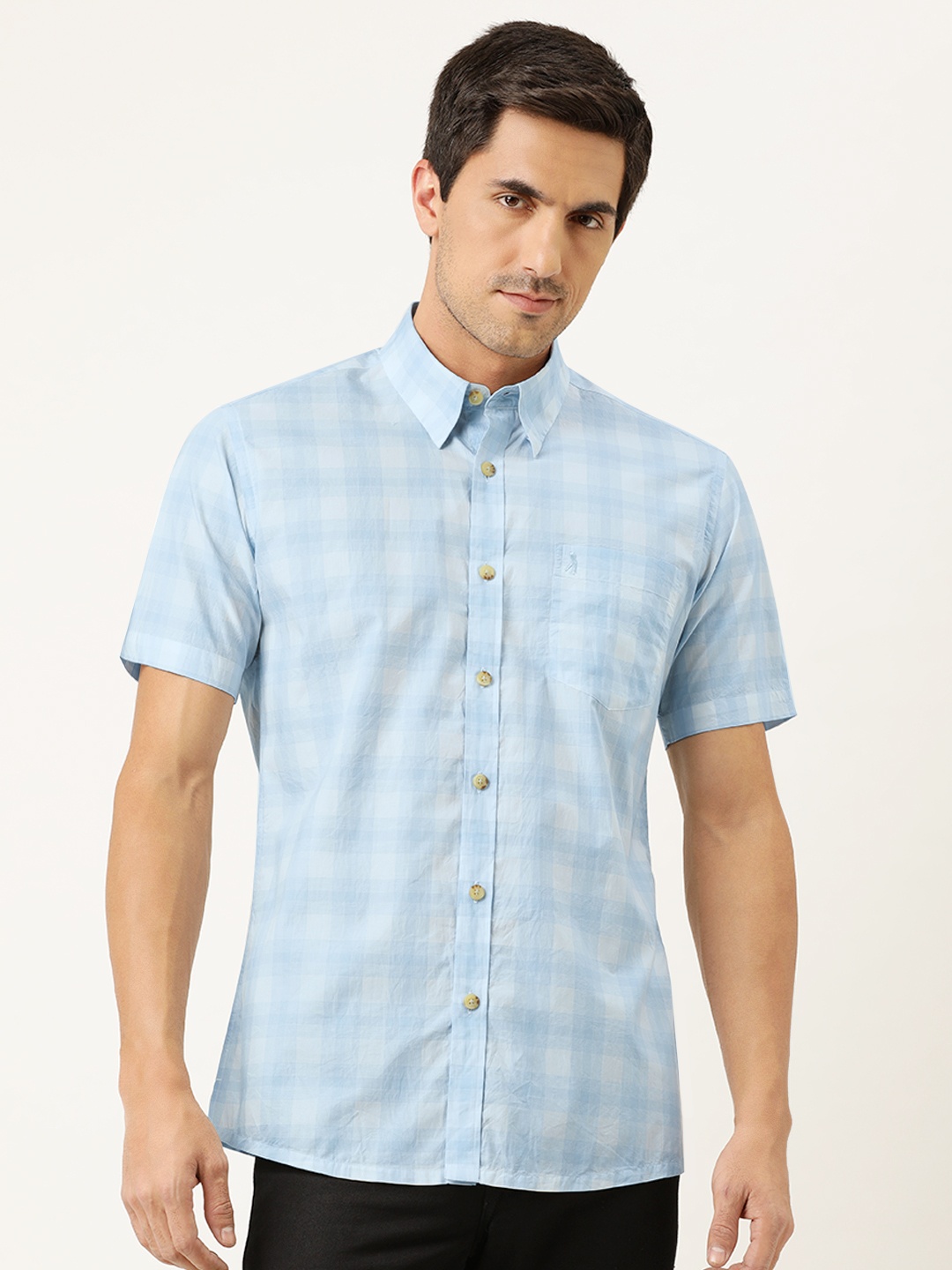 

Burnt Umber Men Blue & White Regular Fit Checked Casual Shirt