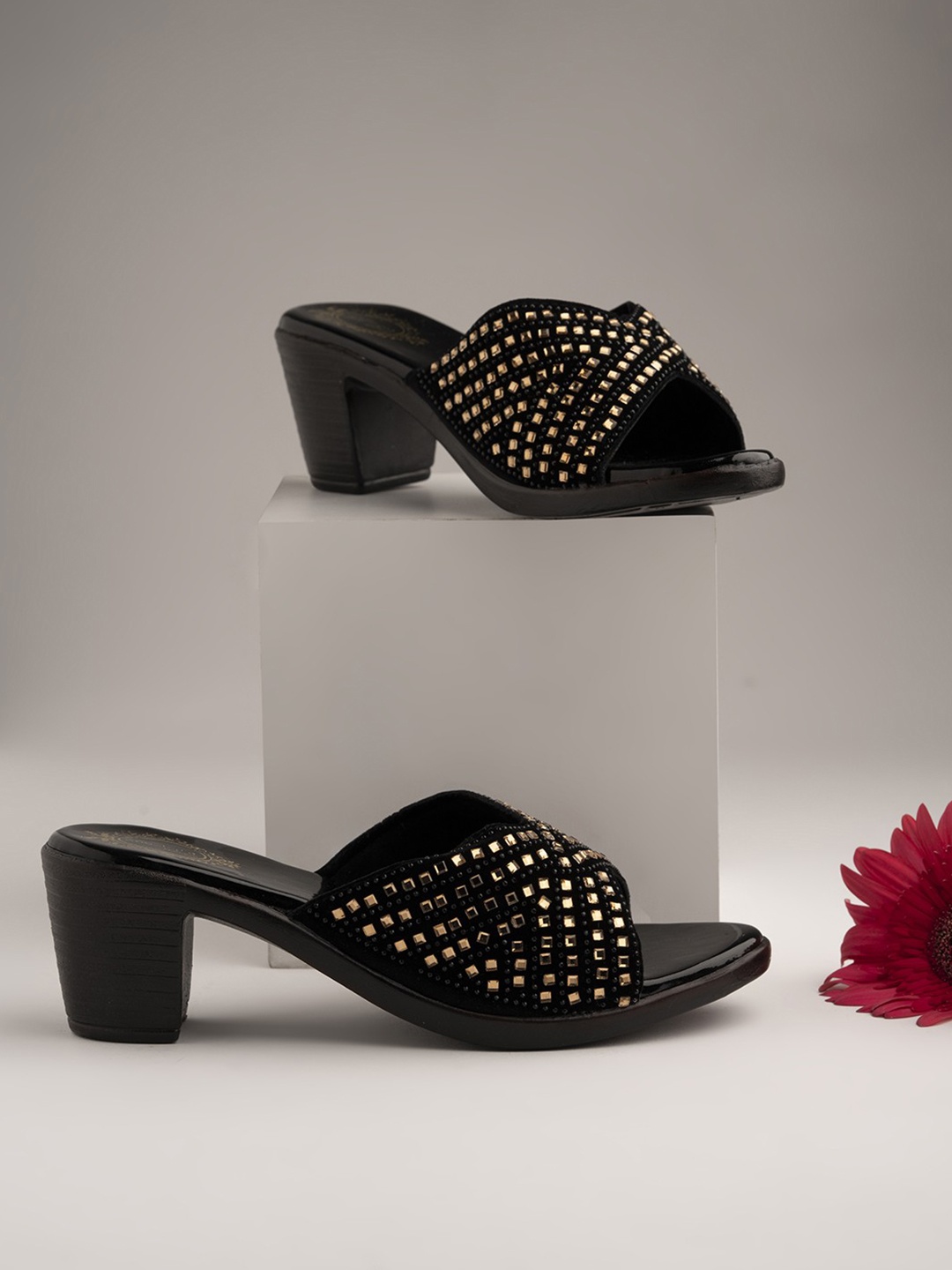 

Shoetopia Women Black Embellished Sandals