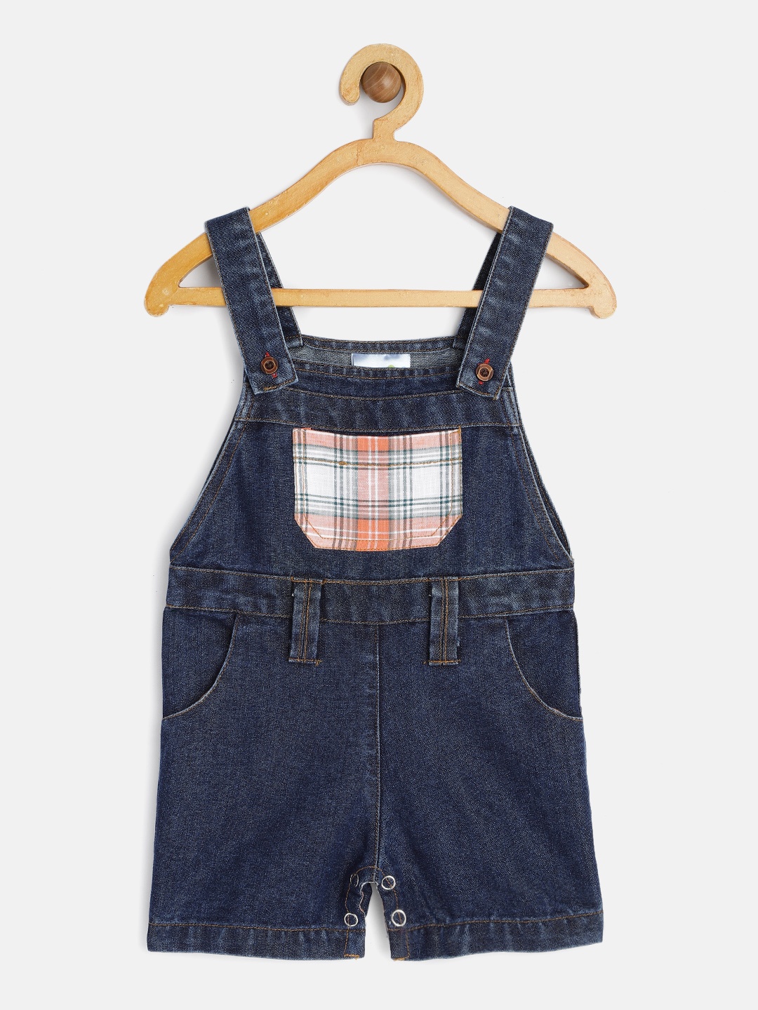 

Eimoie Girls Navy Blue Solid Denim Short Dungaree