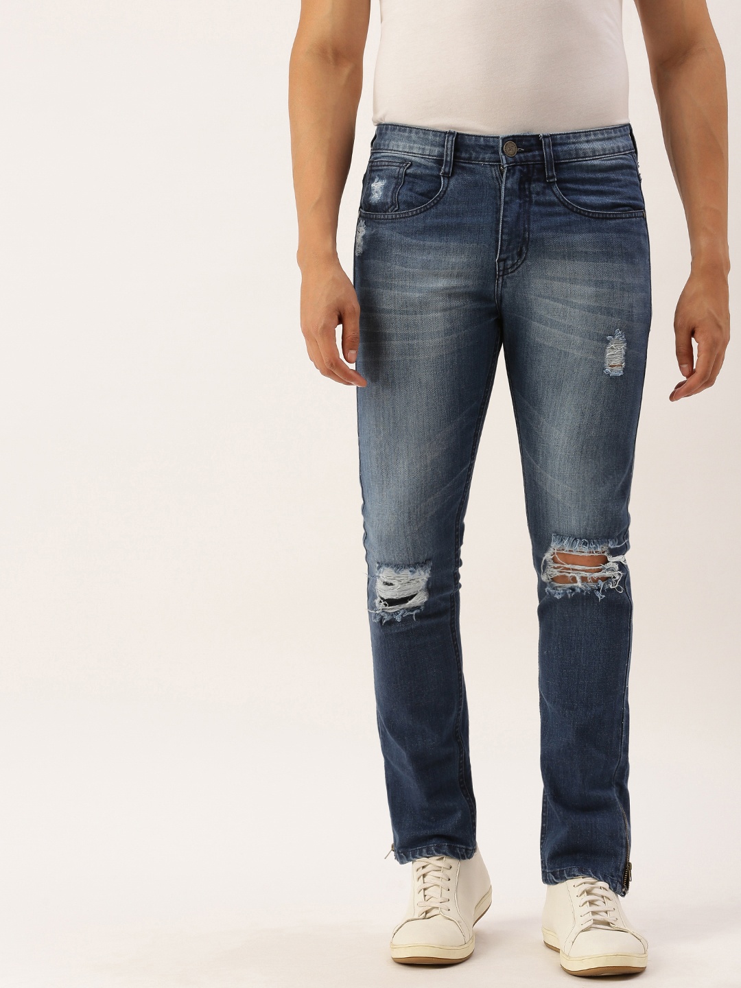 

Campus Sutra Men Blue Slim Fit Mid-Rise Mildly Distressed Stretchable Jeans