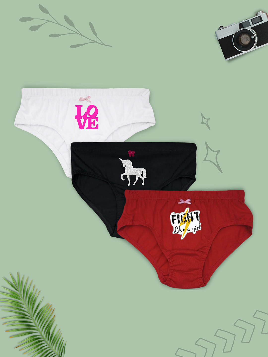 

DChica Girls Pack of 3 Assorted Cotton Basic Briefs