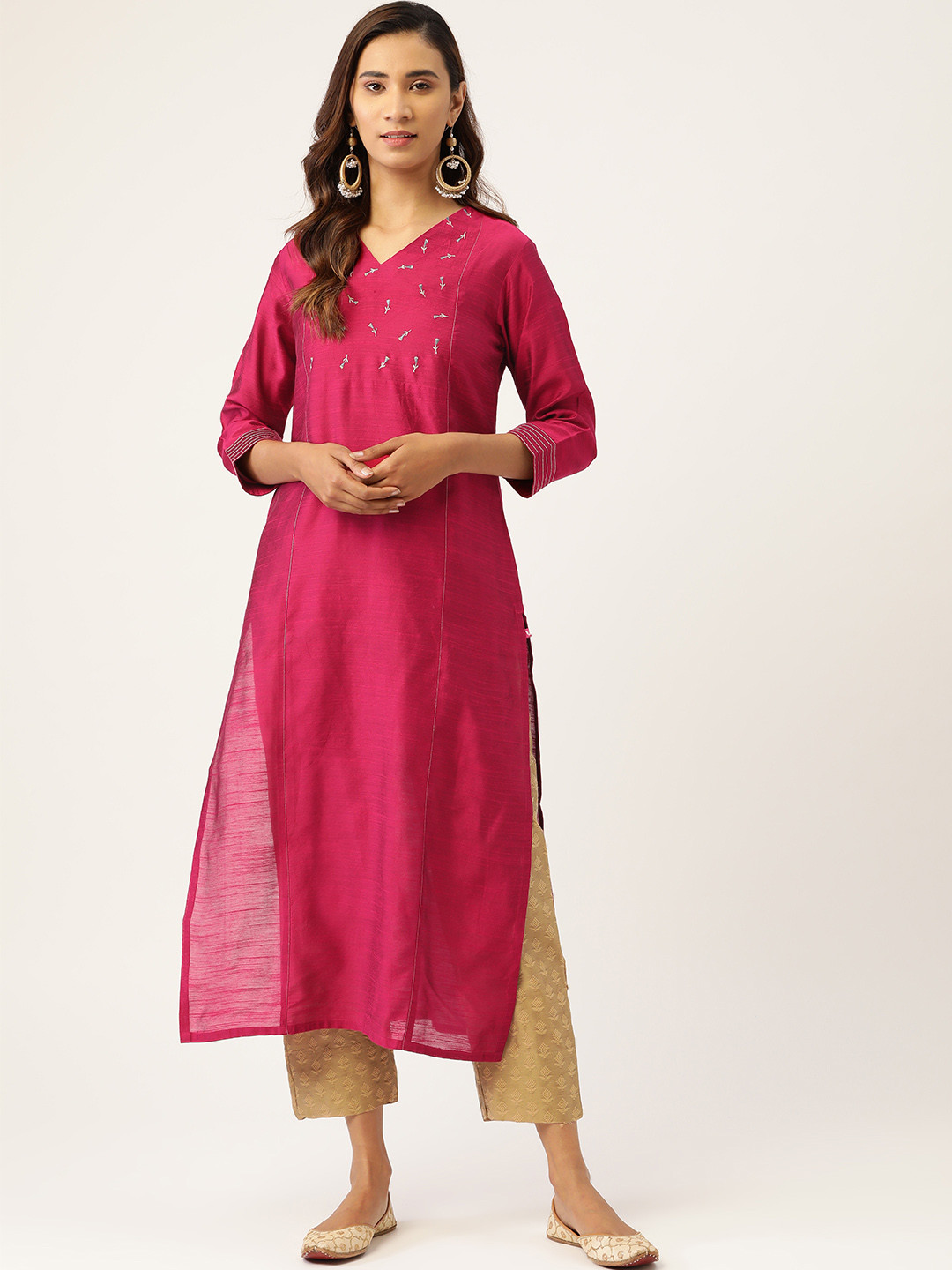 

Varanga Women Magenta & Beige Yoke Design Kurta with Trousers