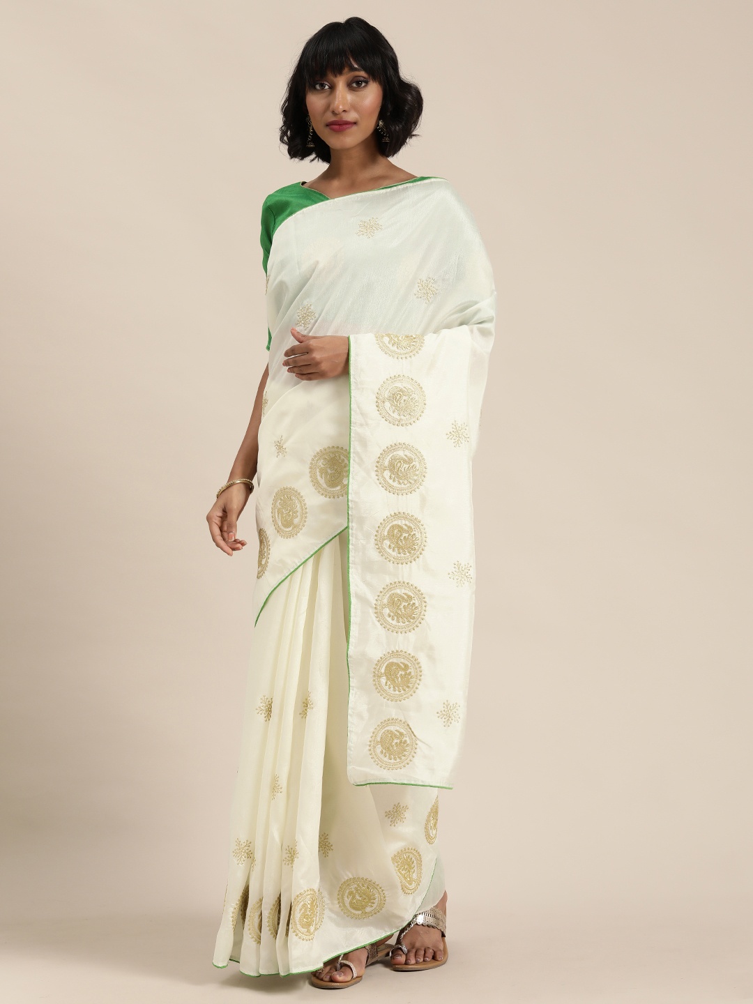 

Florence White & Golden Ethnic Embroidered Saree