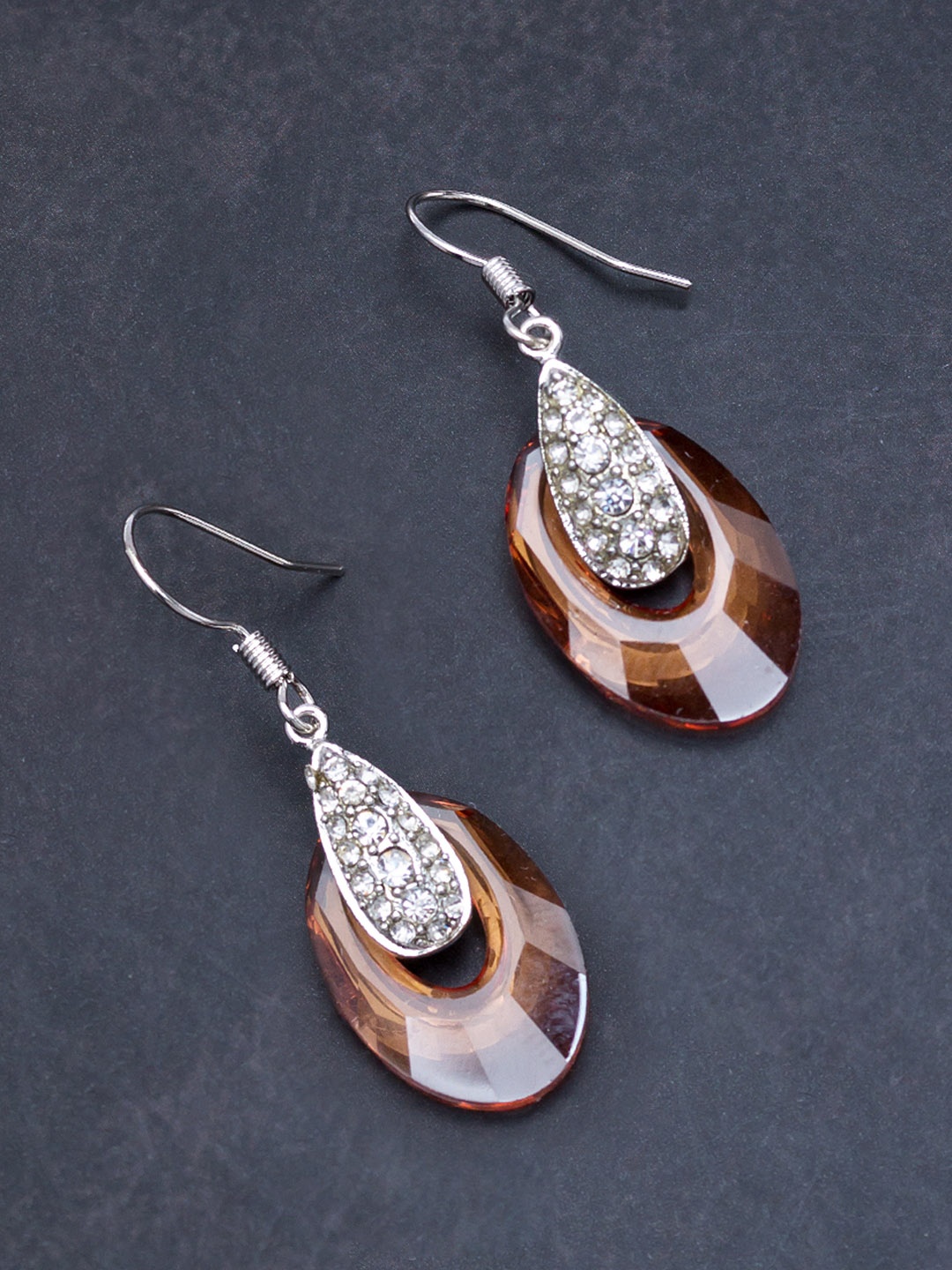 

Golden Peacock Brown Teardrop Shaped Drop Earrings