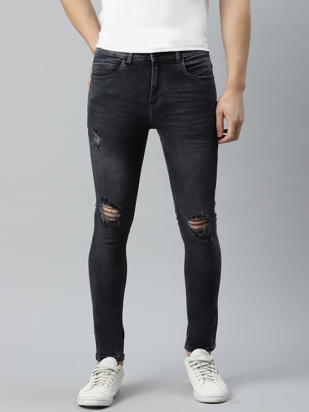 

Mast & Harbour Men Black Super Skinny Fit Slash Knee Light Fade Stretchable Jeans