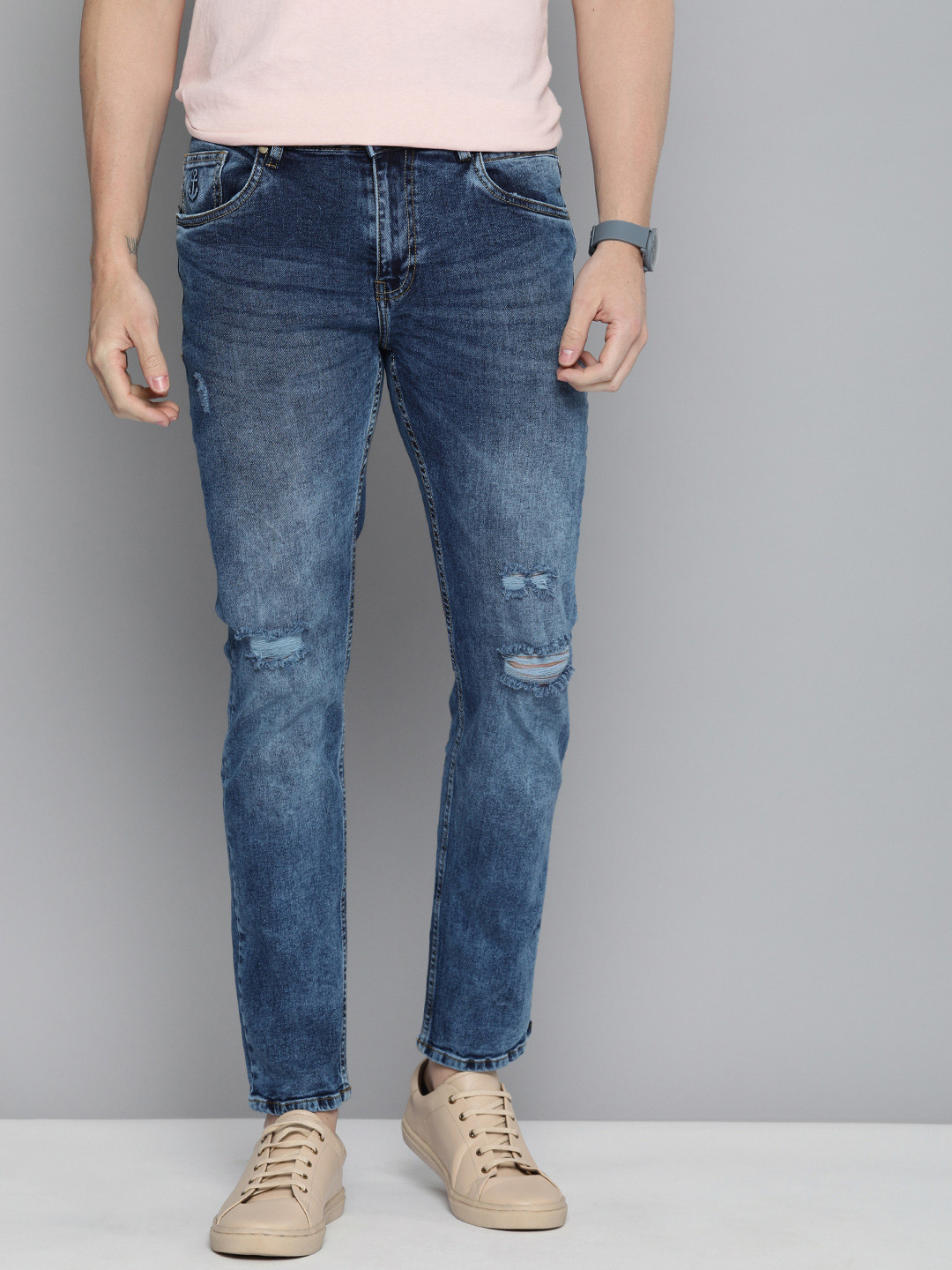 

Mast & Harbour Men Blue Slim Fit Mid-Rise Slash Knee Stretchable Jeans