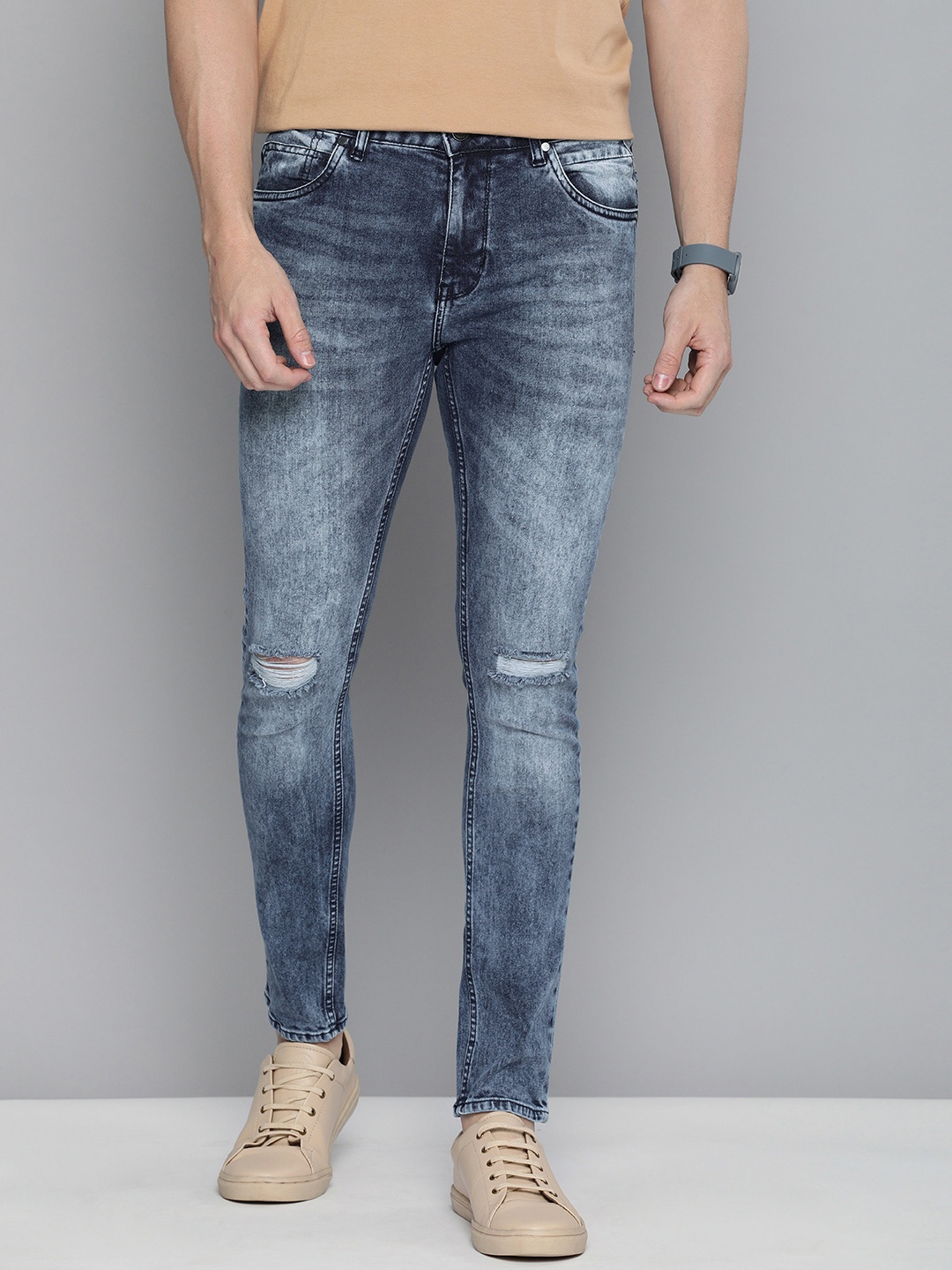 

Mast & Harbour Men Blue Super Skinny Fit Mid-Rise Slash Knee Stretchable Jeans