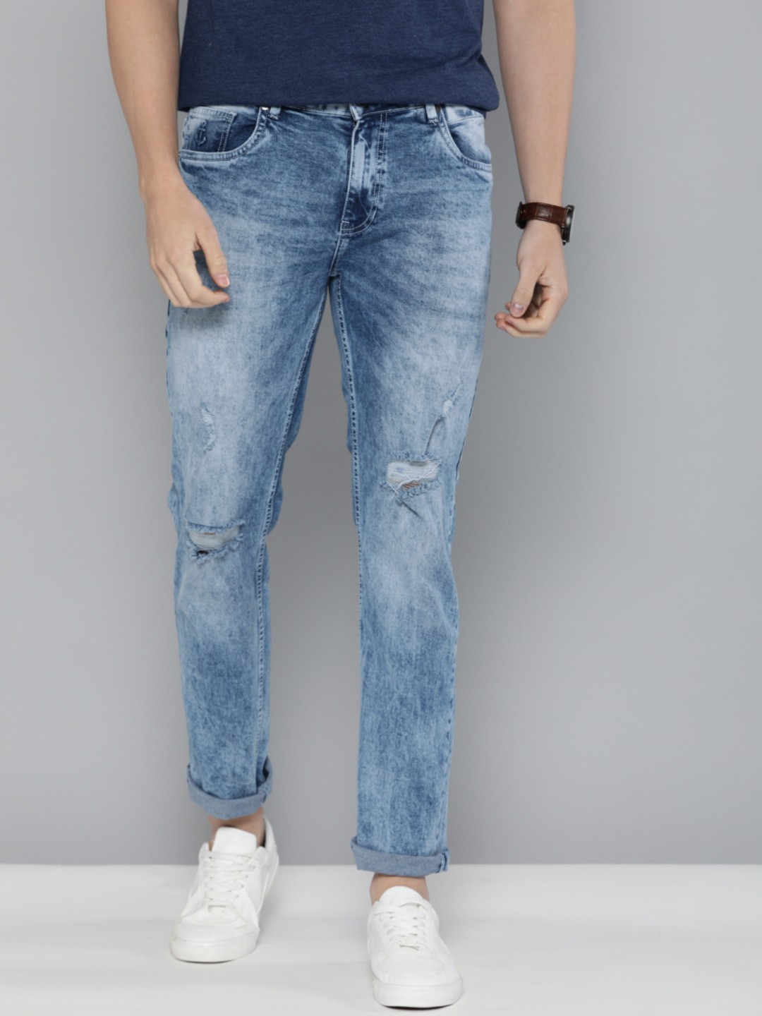 

Mast & Harbour Men Blue Slim Fit Mid-Rise Low Distress Stretchable Jeans