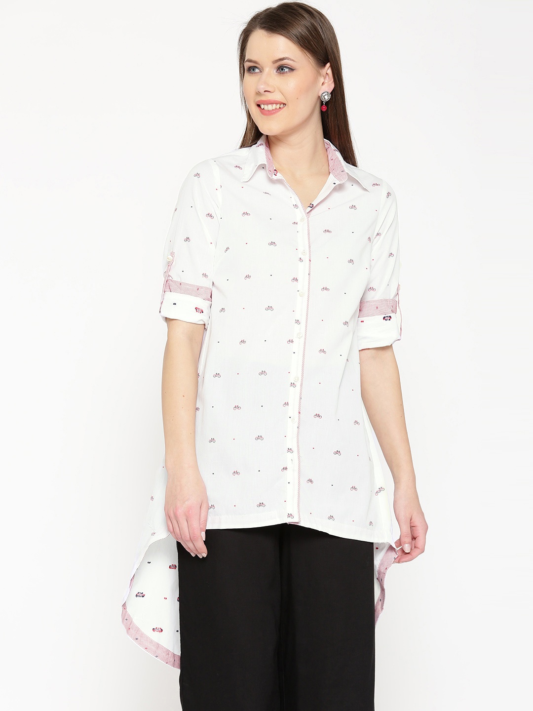 

BIBA White Patterned High-Low Tunic Shirt