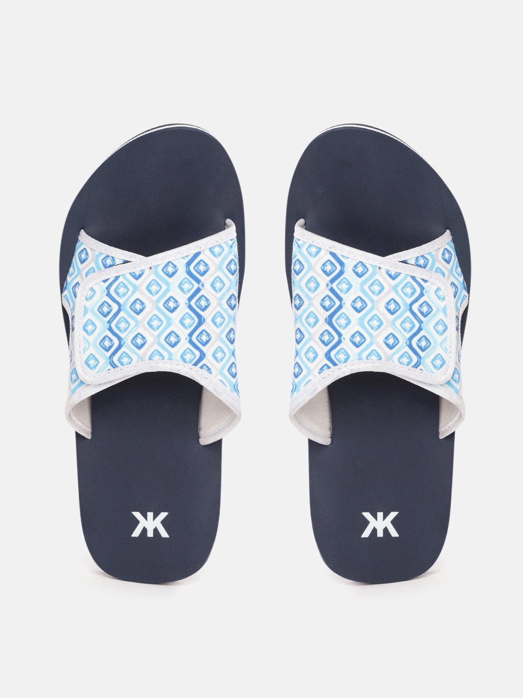 

Kook N Keech Men White & Blue Printed Sliders