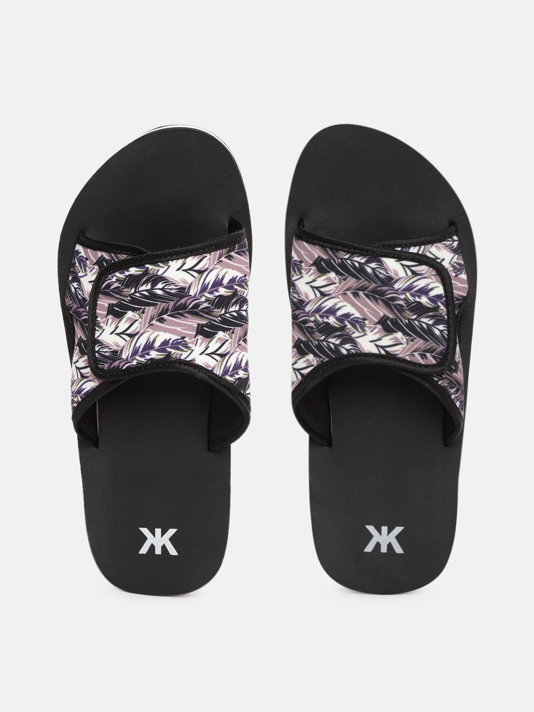 

Kook N Keech Men Black & Purple Leaf Print Sliders