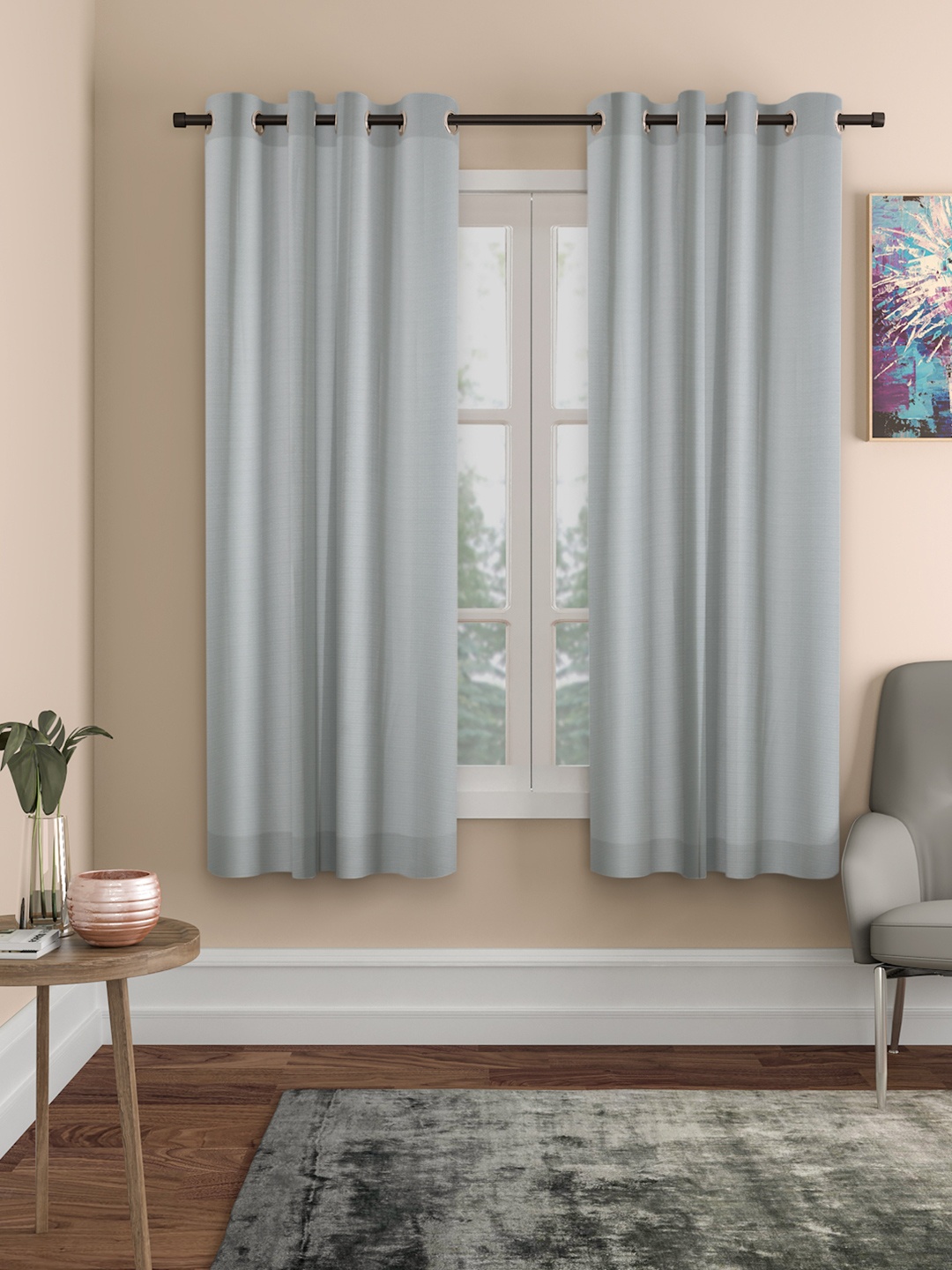 

ROSARA HOME Set of 2 Grey Self Design Window Curtains