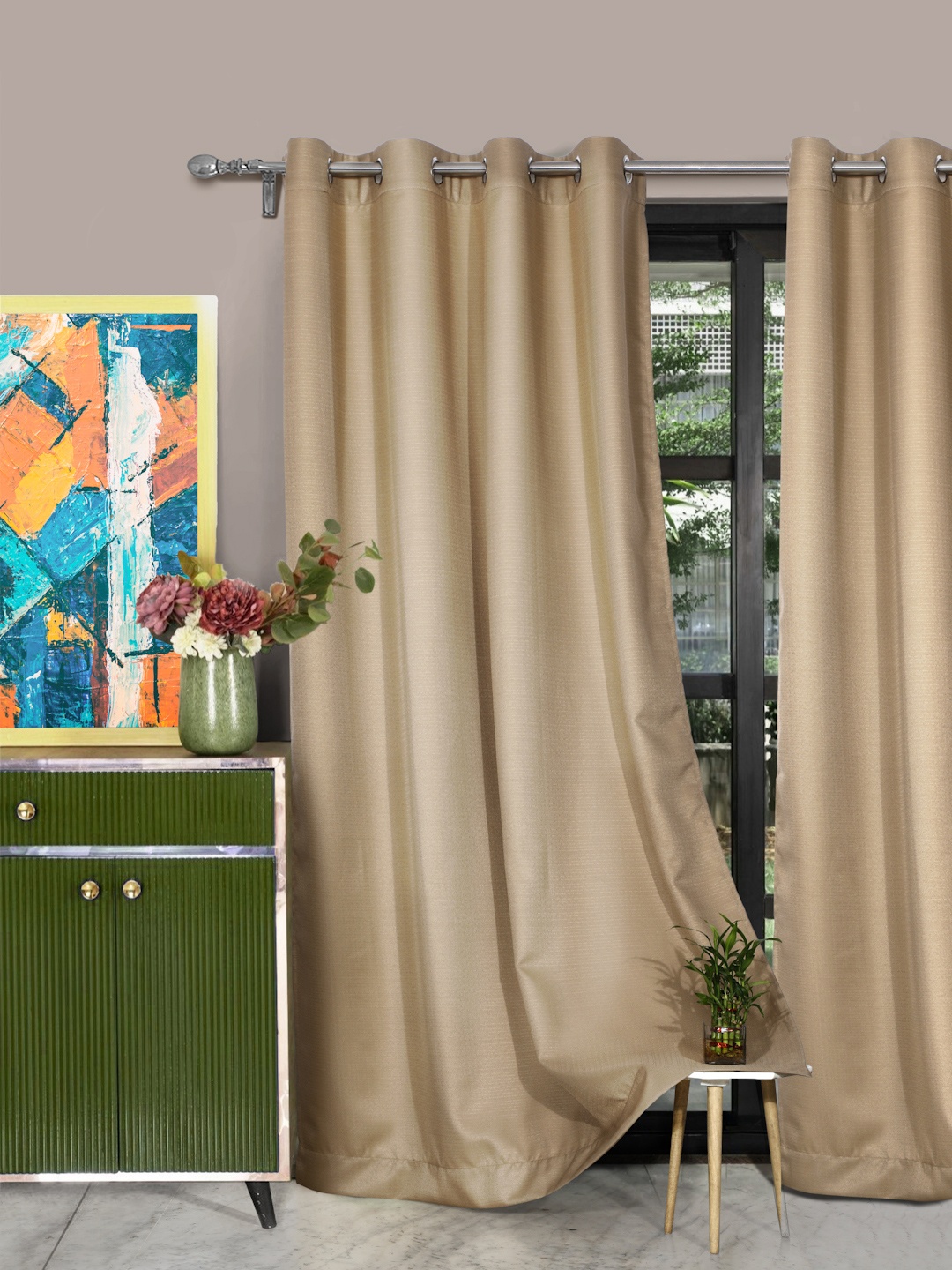

ROSARA HOME Set Of 2 Beige Self-Design Long Door Curtains