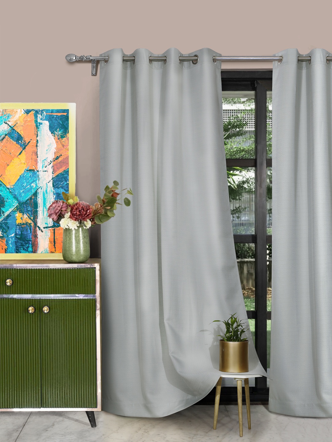 

ROSARA HOME Set of 2 Grey Self Design Long Door Curtains