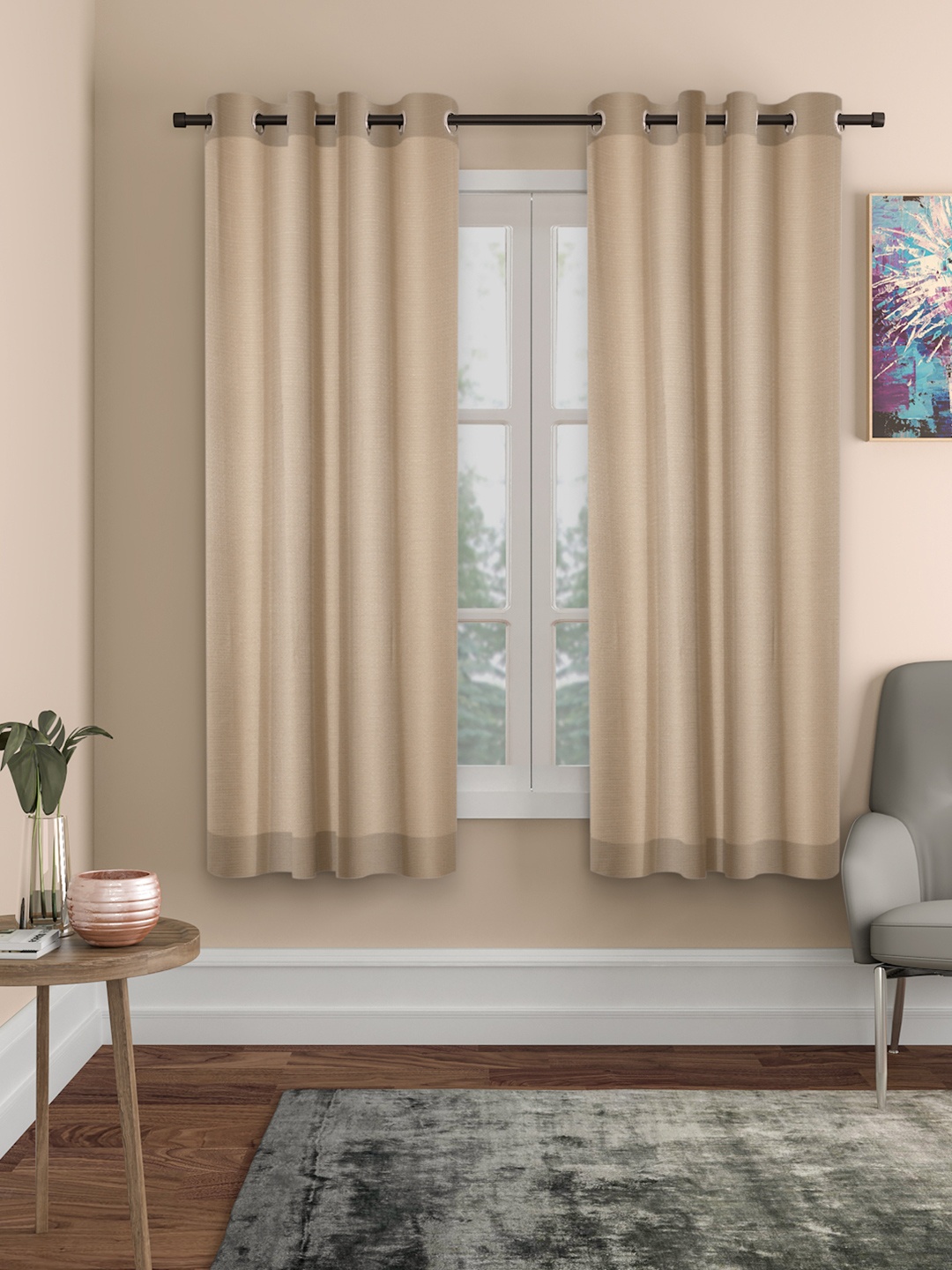 

ROSARA HOME Set Of 2 Beige Self-Design Window Curtains