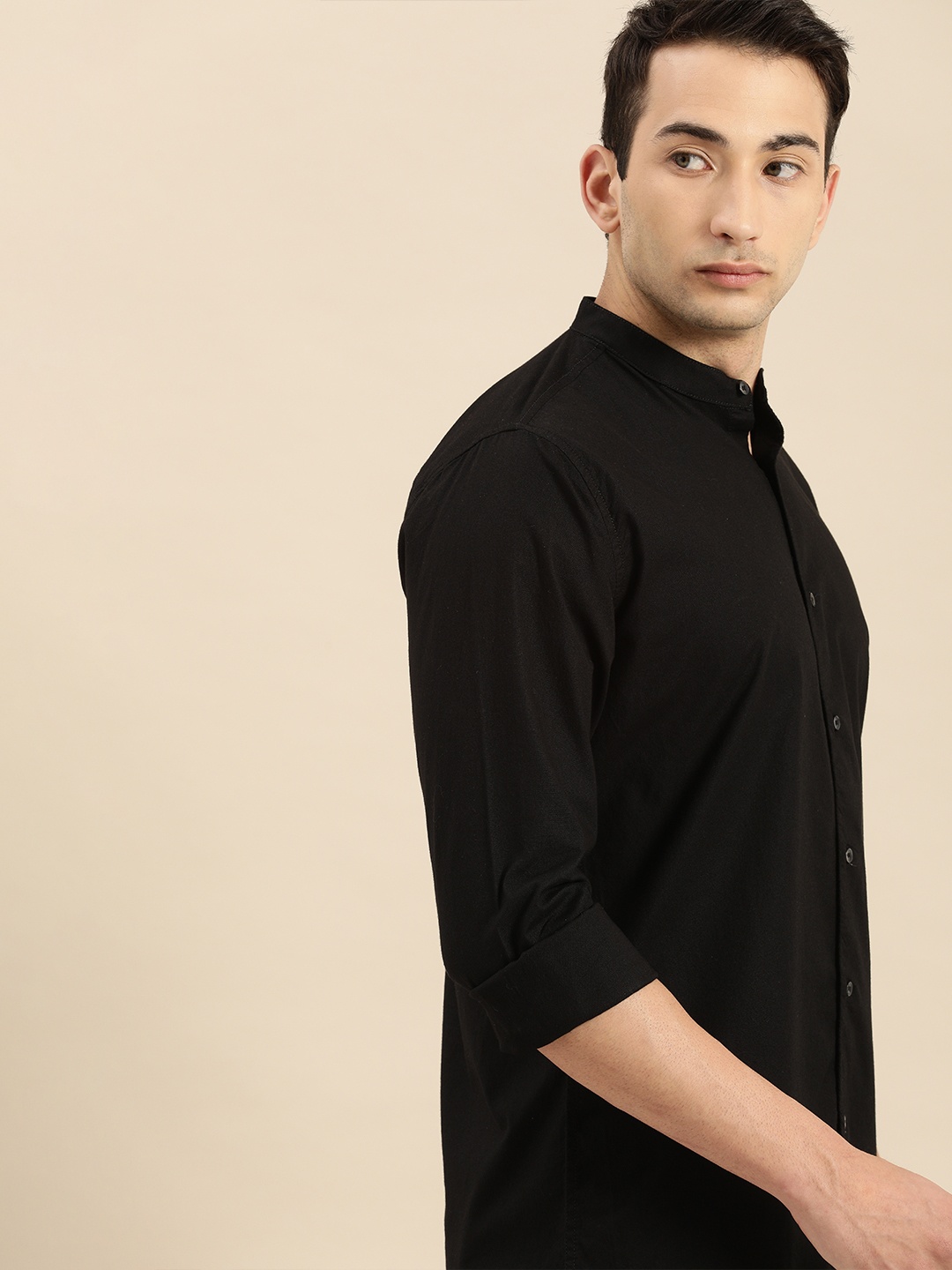 

ether Men Black Regular Fit Cotton Stretch Casual Shirt