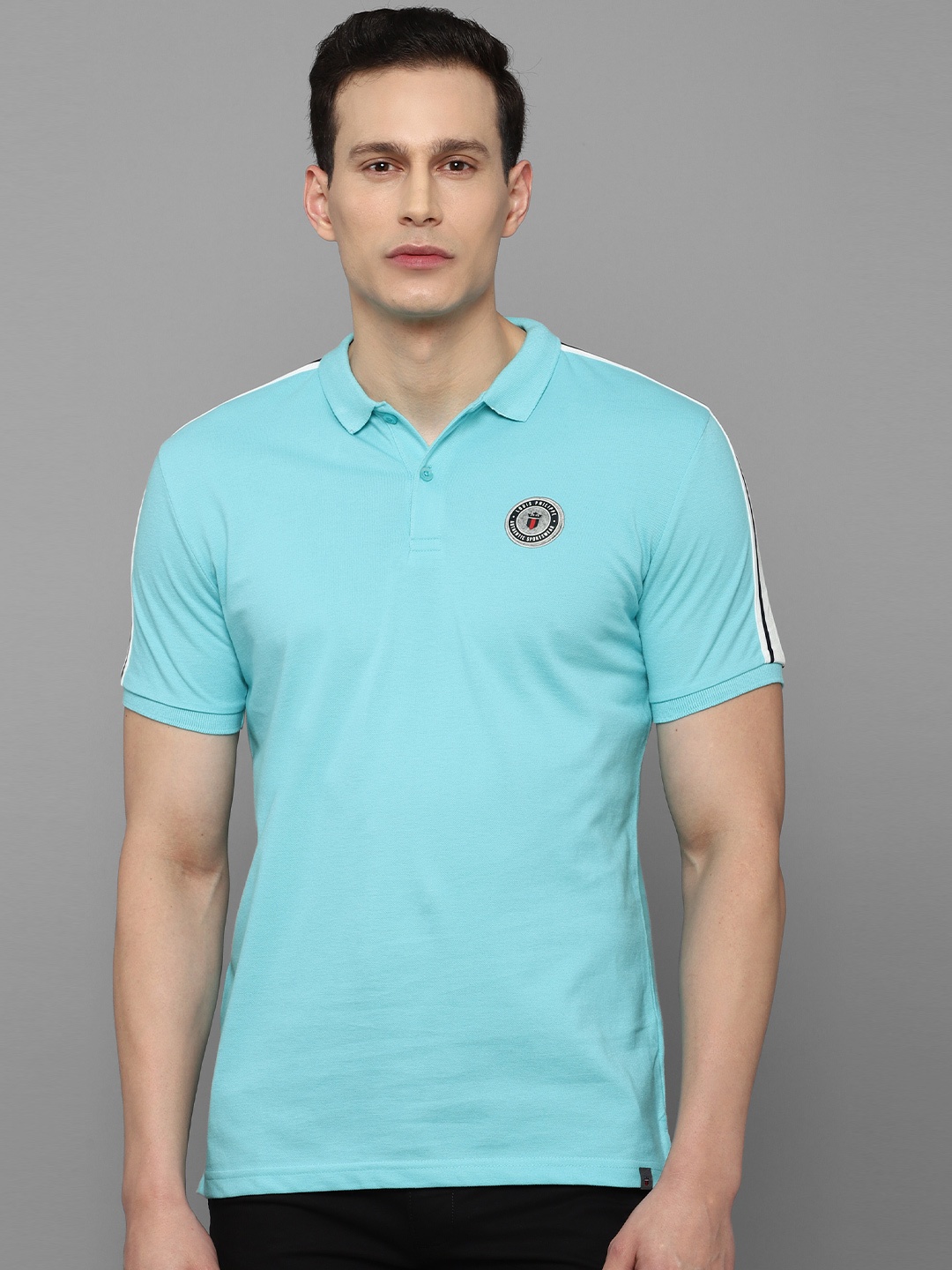 

Louis Philippe Sport Men Turquoise Blue Solid Polo Collar T-shirt