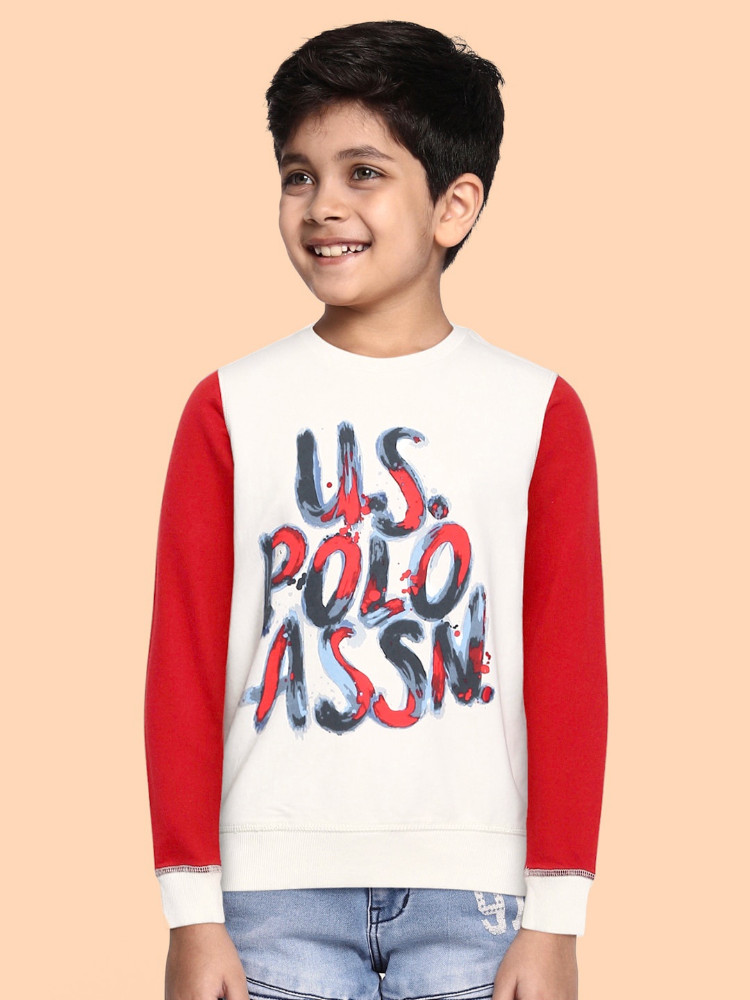 

U.S. Polo Assn. Kids Boys White & Red Printed Cotton Sweatshirt