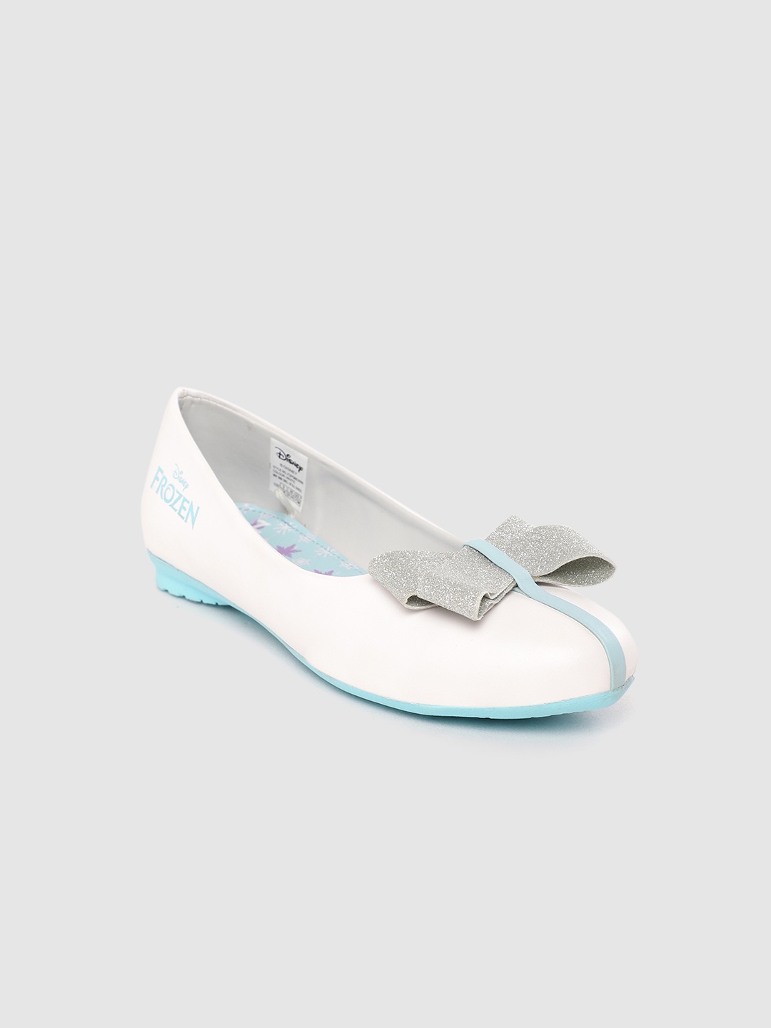 

toothless Girls White & Silver Toned Solid Ballerinas with Giltter Effect Bow Detail