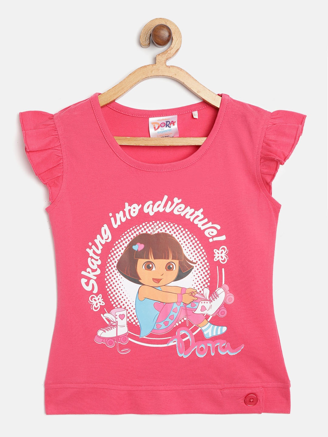 

toothless Girls Pink & White Pure Cotton Dora Printed Top