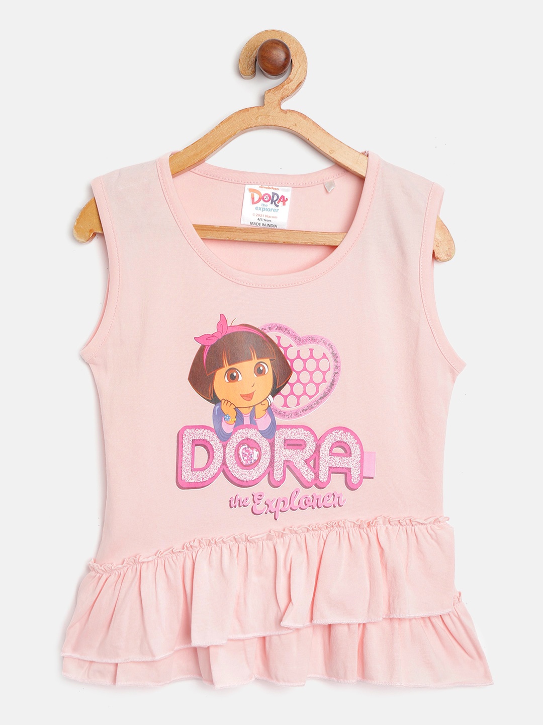 

toothless Girls Pink Pure Cotton Dora Printed Layered A-Line Top