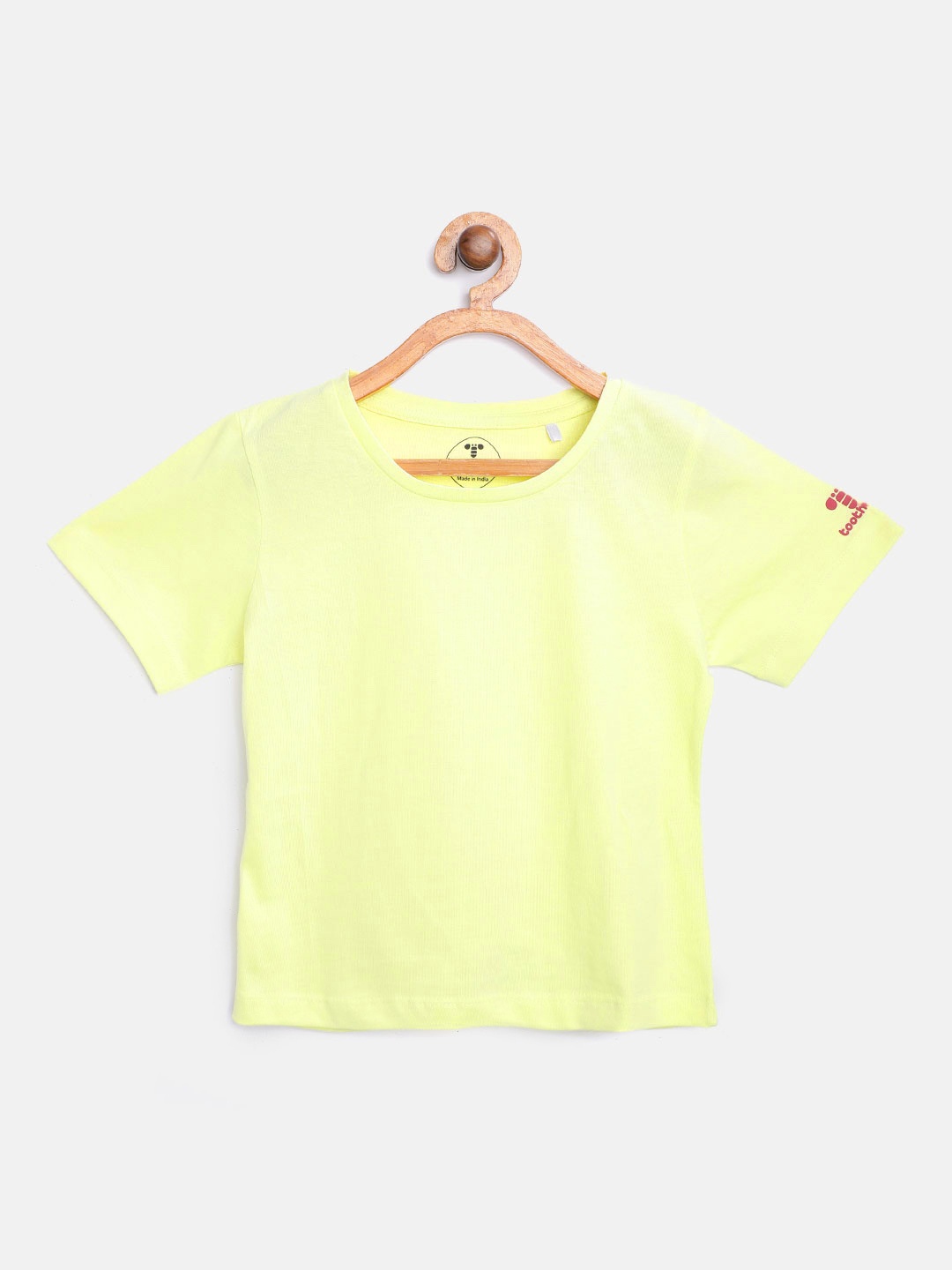 

toothless Girls Lime Green Pure Solid Solid Round Neck T-shirt