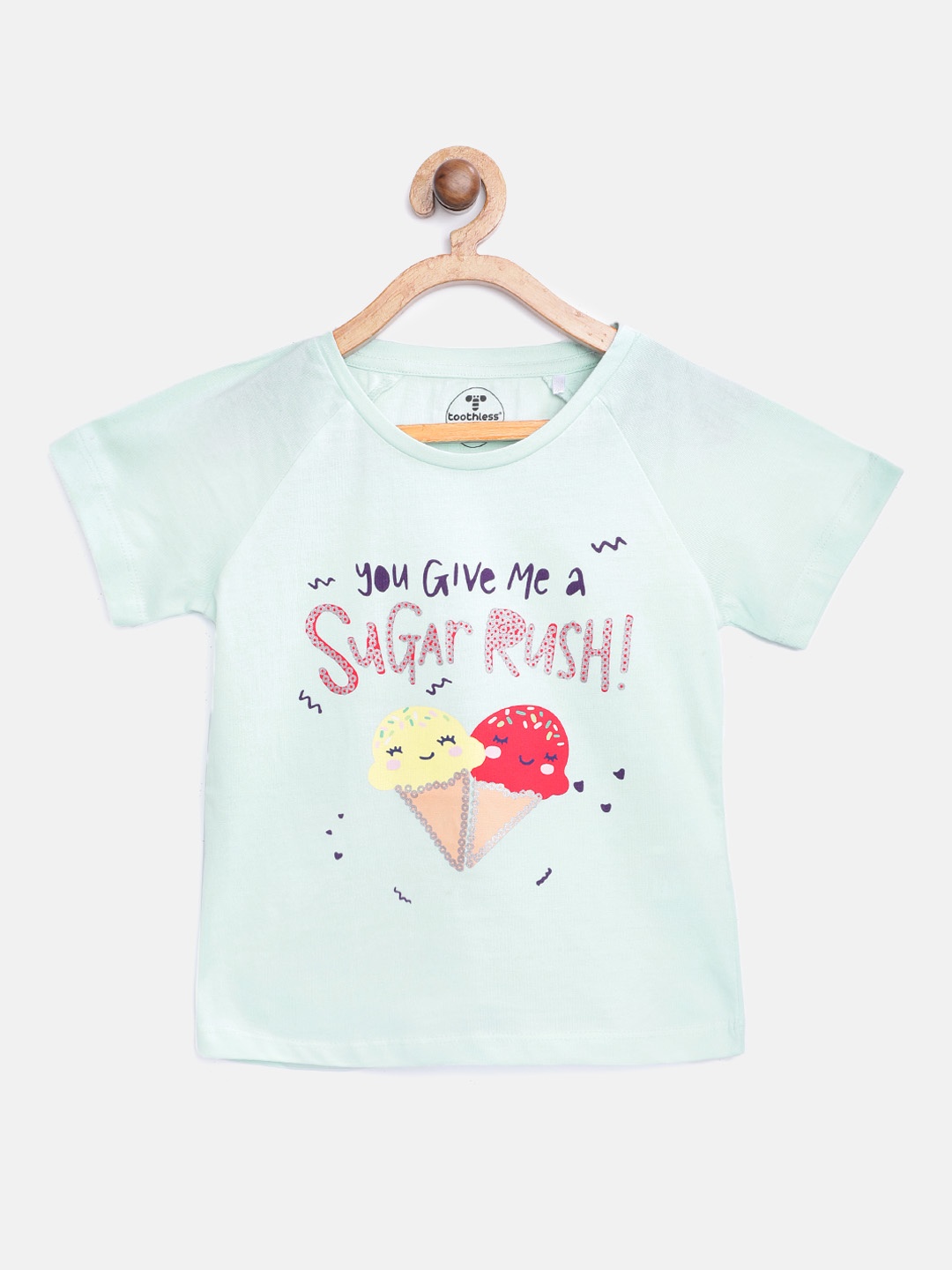 

toothless Girls Blue Slogan Print Round Neck Pure Cotton T-shirt