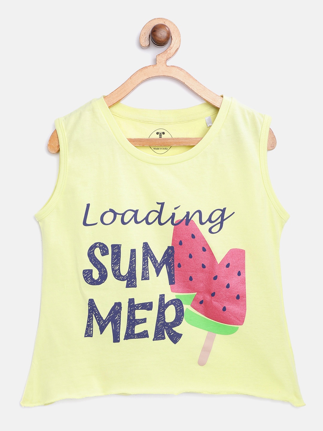 

toothless Girls Lime Green Printed Pure Cotton Top
