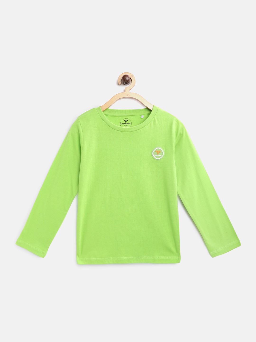 

toothless Boys Fluorescent Green Solid Round Neck Pure Cotton T-shirt