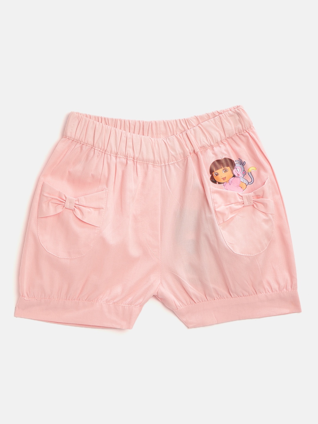 

toothless Girls Pink Solid Pure Cotton Shorts Dora The Explorer Print & Bow Detail
