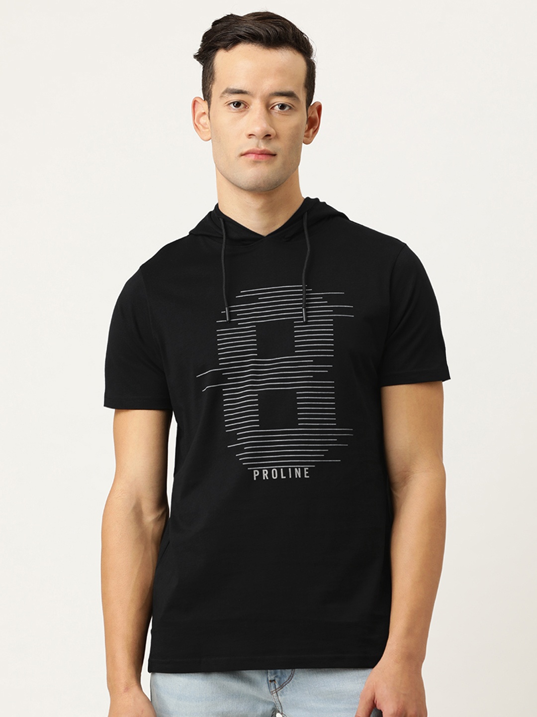 

Proline Active Men Black Printed Hooded Pure Cotton T-shirt