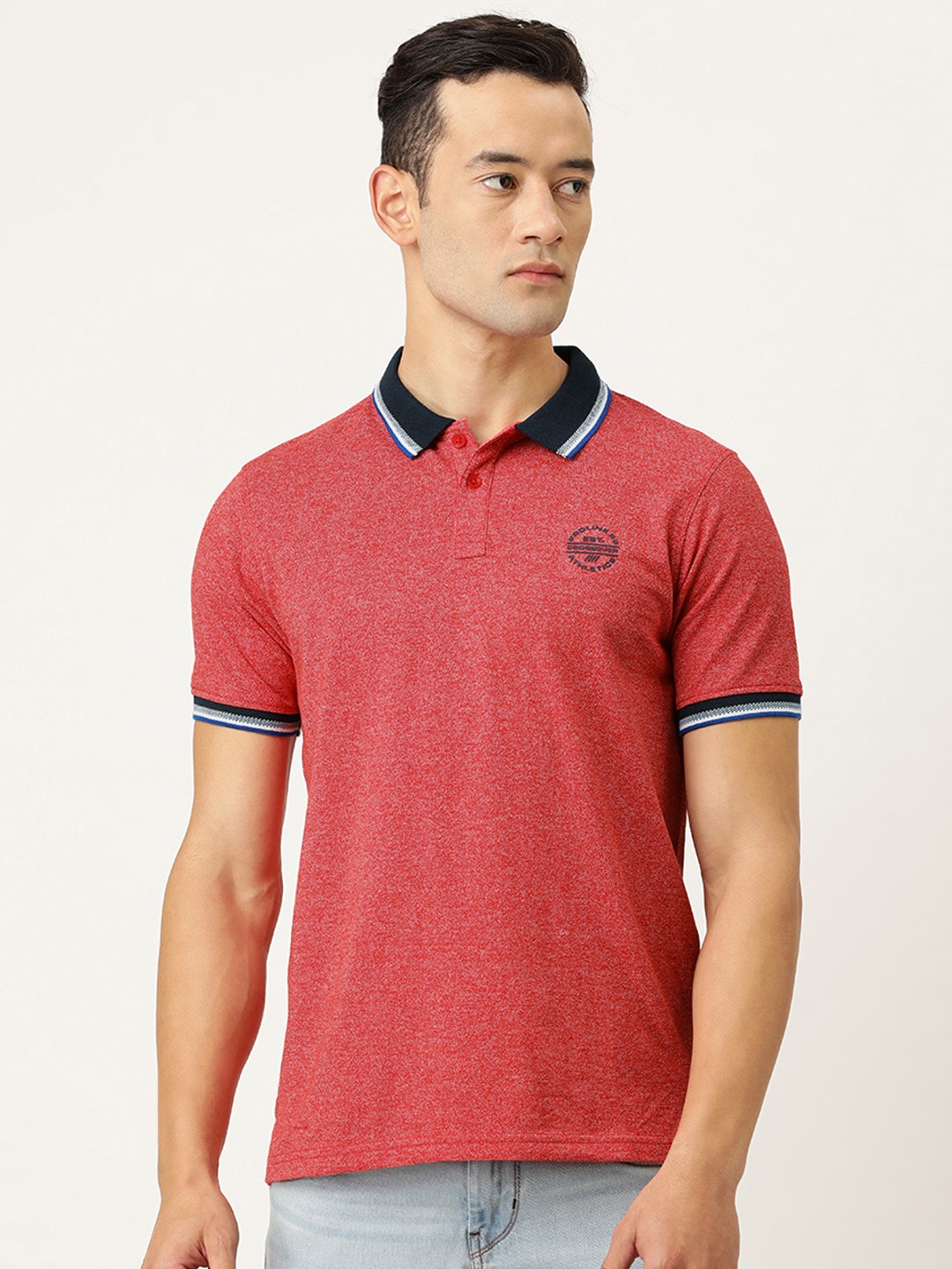 

Proline Active Men Red Solid Contrast Polo Collar Pure Cotton T-shirt