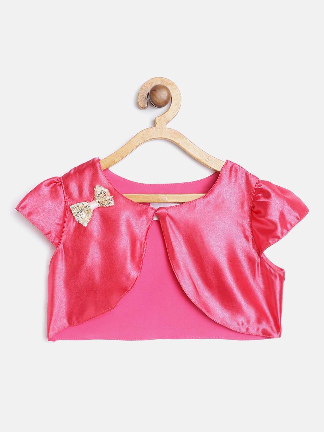 

MANY FROCKS & Girls Fuchsia Pink Satin Finish Crop Button Shrug with Bow Detail
