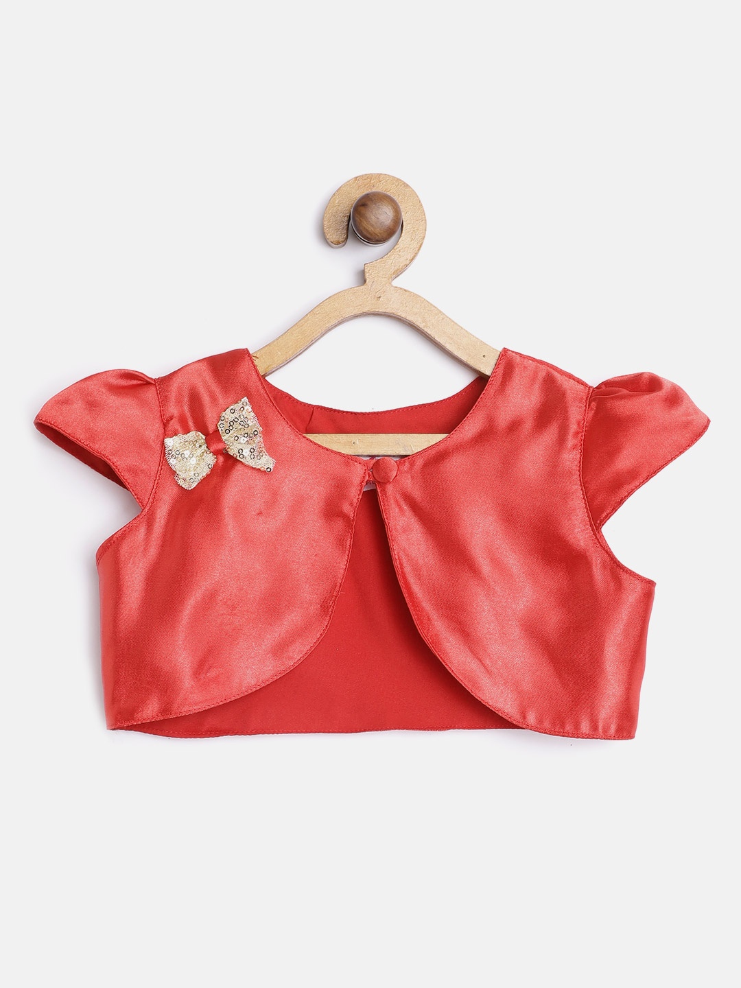 

MANY FROCKS & Girls Red Satin Finish Crop Button Shrug with Bow Detail