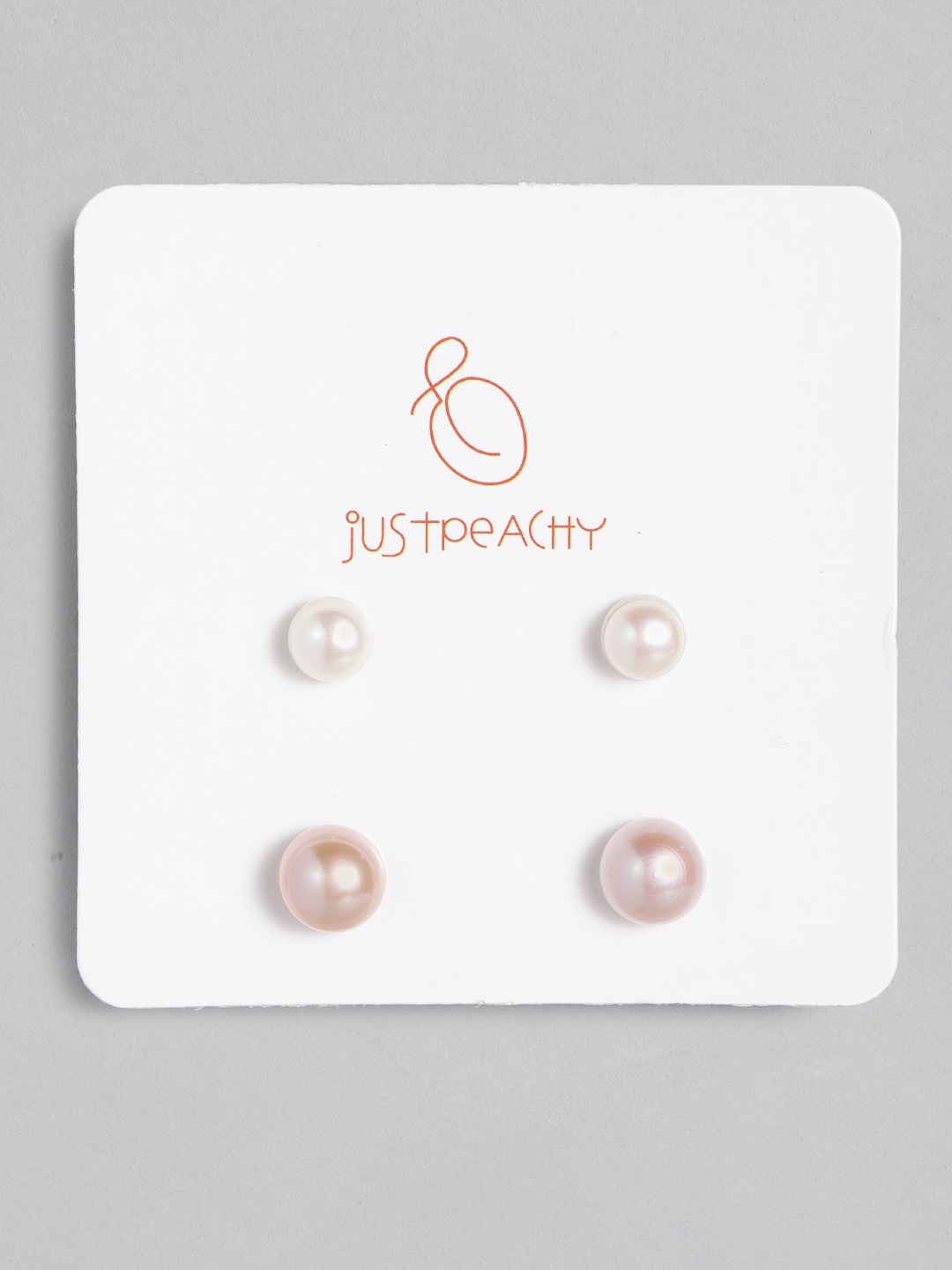 

justpeachy Set of 2 Off-White & Pink Silver-Plated Pearl Spherical Studs